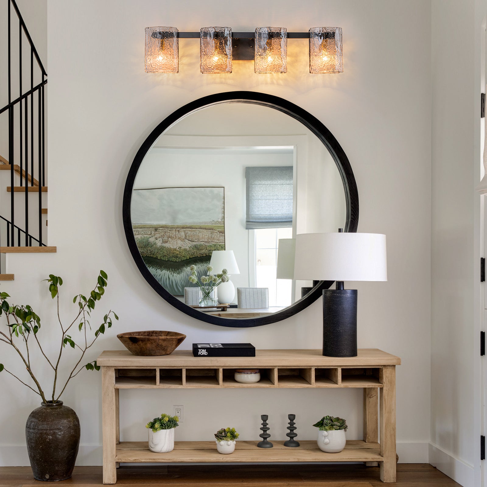 Glowlings 3/4-Light Modern Textured Smoky Gray Glass Bathroom Vanity Light