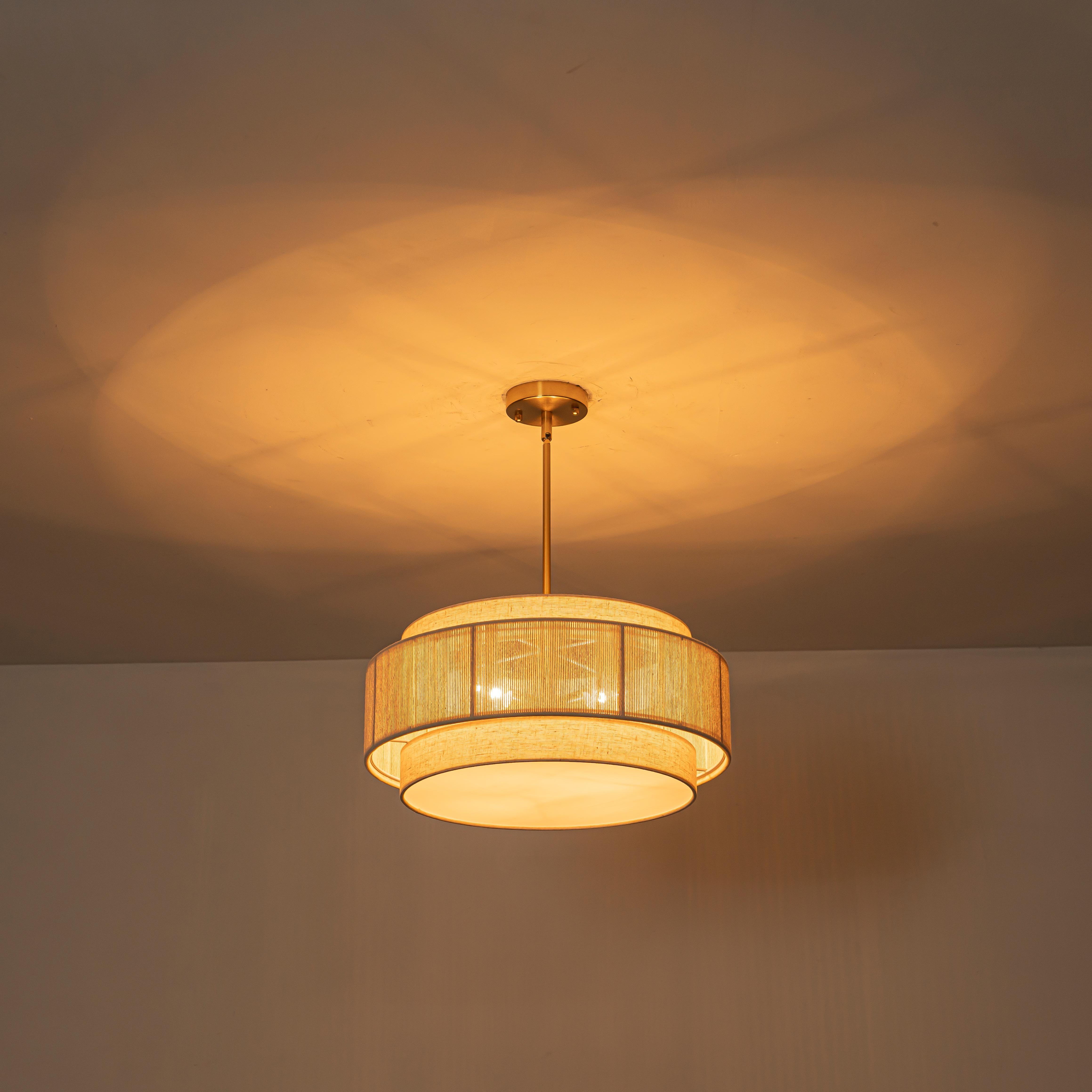 Glowlings 4-Light Organic Modern Brushed Gold Tiered Neutral Fabric Weave Drum Chandelier