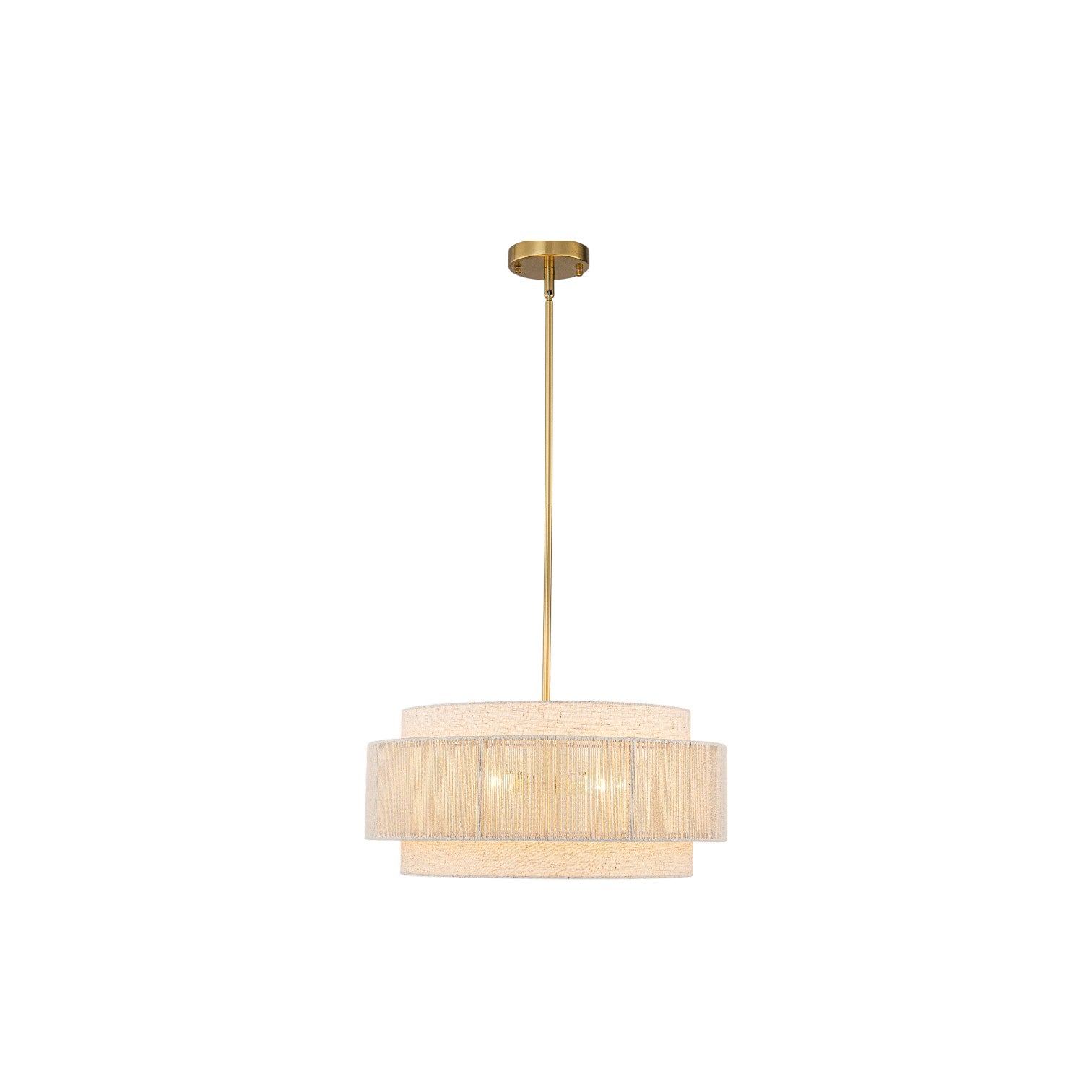 Glowlings 4-Light Organic Modern Brushed Gold Tiered Neutral Fabric Weave Drum Chandelier