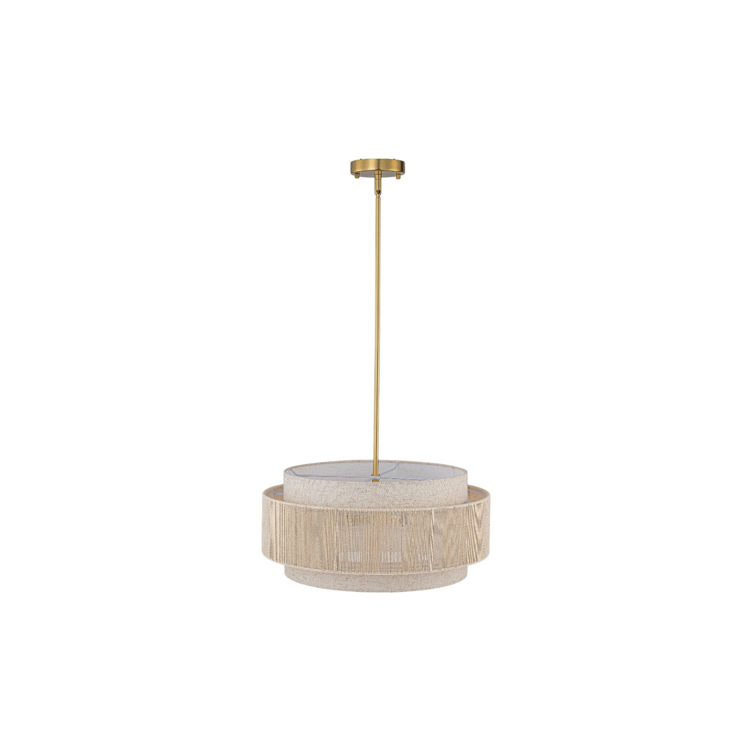 Glowlings 4-Light Organic Modern Brushed Gold Tiered Neutral Fabric Weave Drum Chandelier