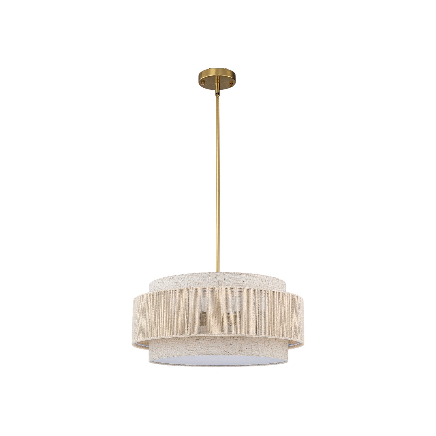 Glowlings 4-Light Organic Modern Brushed Gold Tiered Neutral Fabric Weave Drum Chandelier