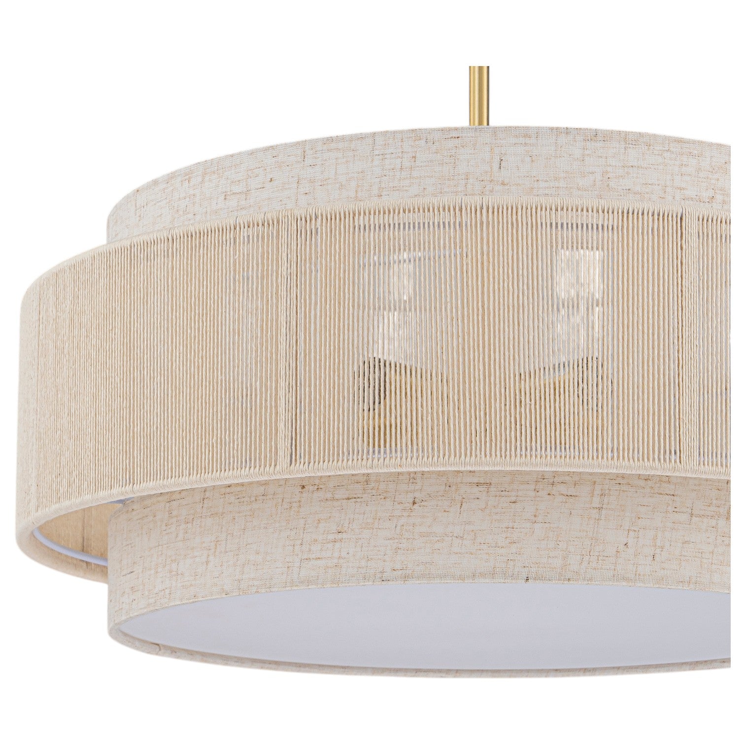 Glowlings 4-Light Organic Modern Brushed Gold Tiered Neutral Fabric Weave Drum Chandelier