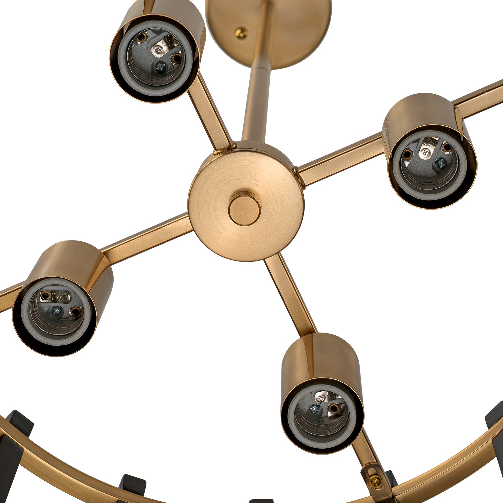 Glowlings 4-Light Retro 21"Wide Aged Brass Drum Black Wooden Pendant Light