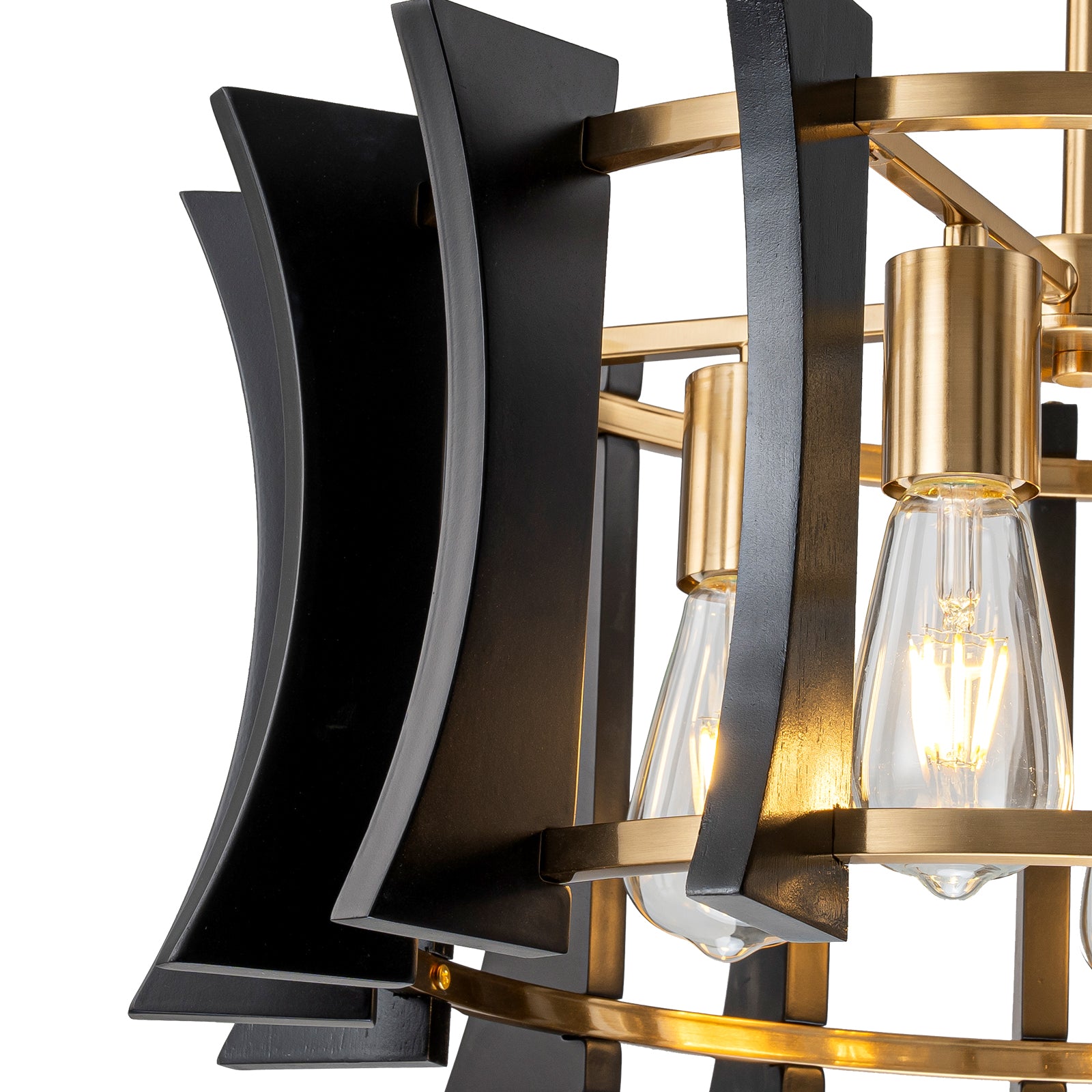 Glowlings 4-Light Retro 21"Wide Aged Brass Drum Black Wooden Pendant Light