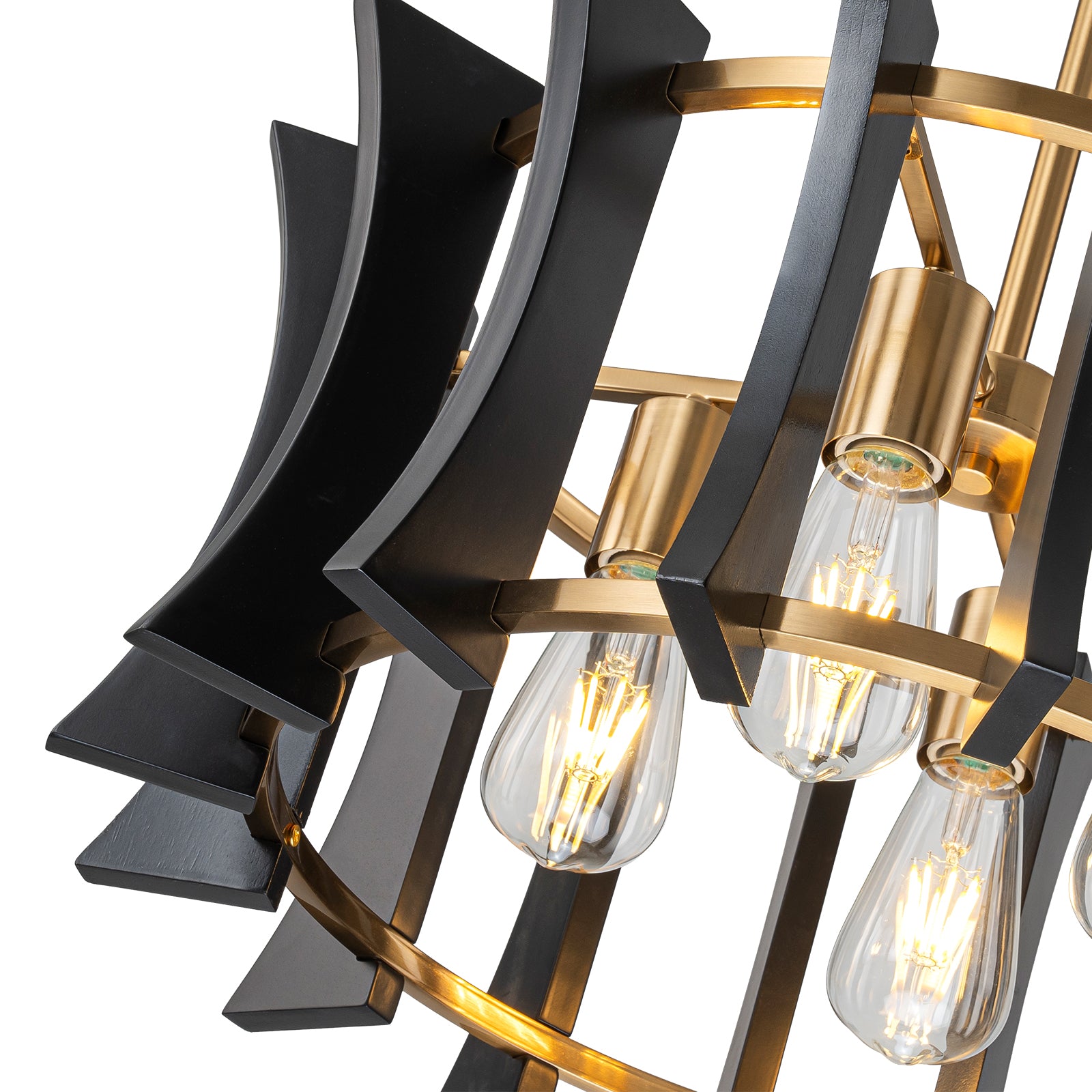 Glowlings 4-Light Retro 21"Wide Aged Brass Drum Black Wooden Pendant Light