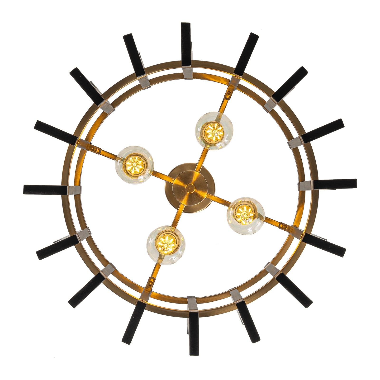 Glowlings 4-Light Retro 21"Wide Aged Brass Drum Black Wooden Pendant Light