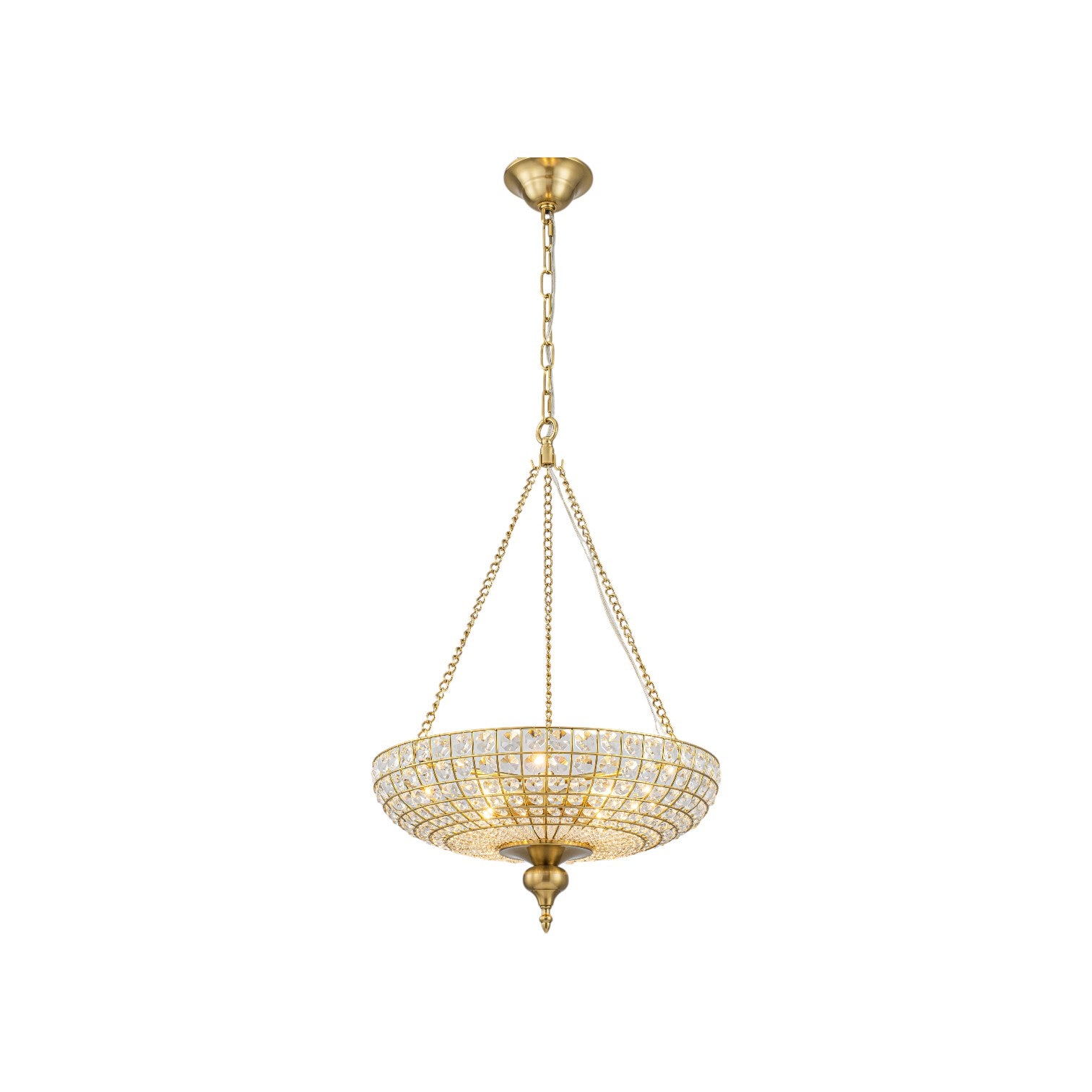 Glowlings 4-Light Traditional Antique Brass Faceted Chain Crystal Bead Bowl Chandelier