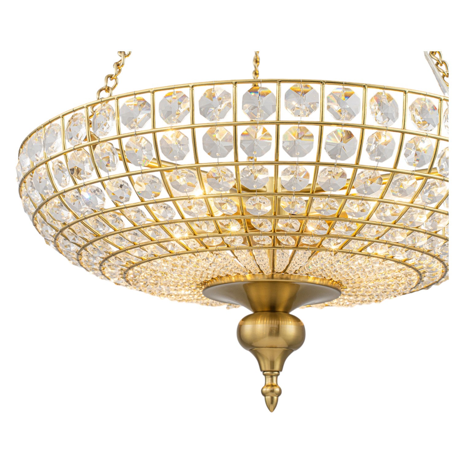 Glowlings 4-Light Traditional Antique Brass Faceted Chain Crystal Bead Bowl Chandelier