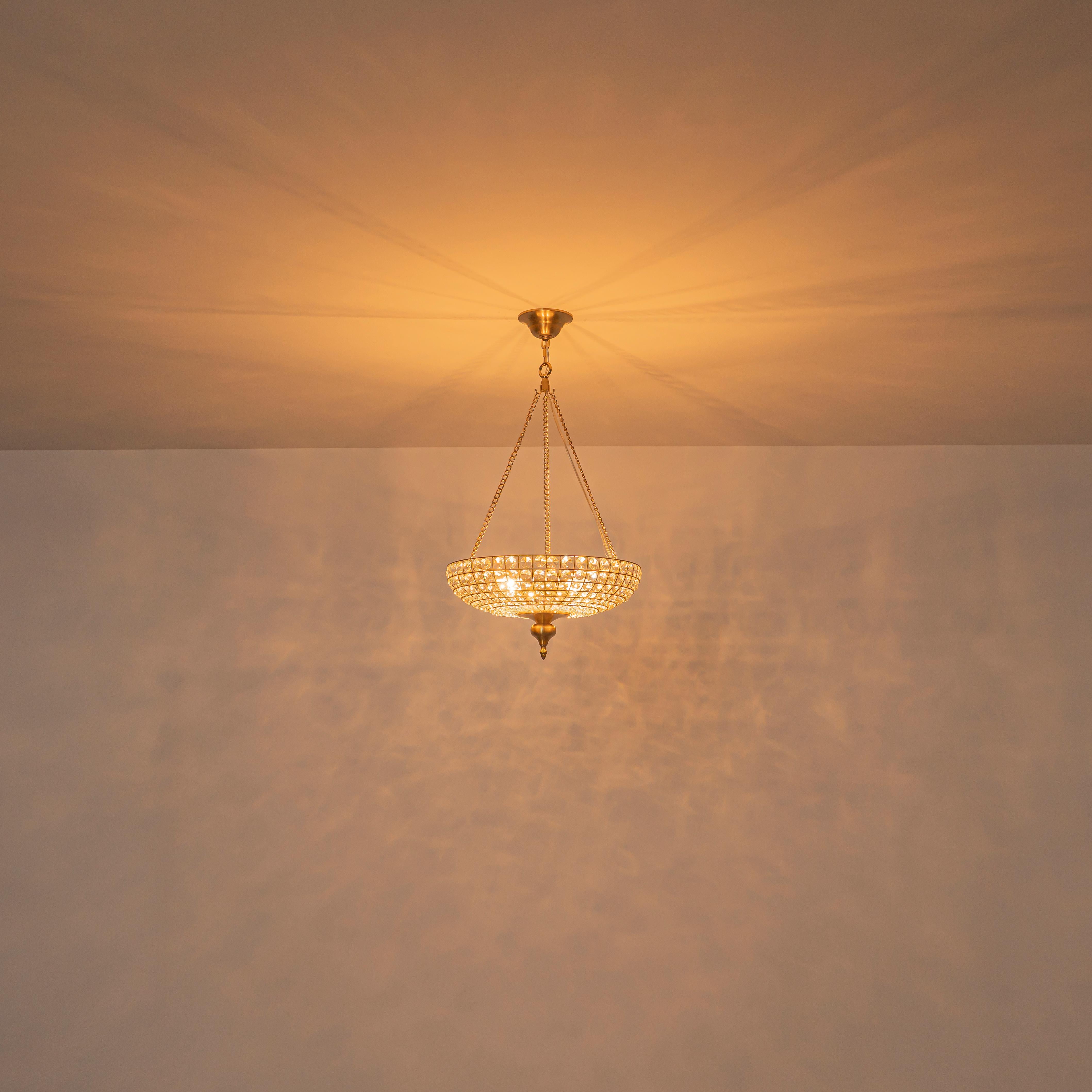 Glowlings 4-Light Traditional Antique Brass Faceted Chain Crystal Bead Bowl Chandelier