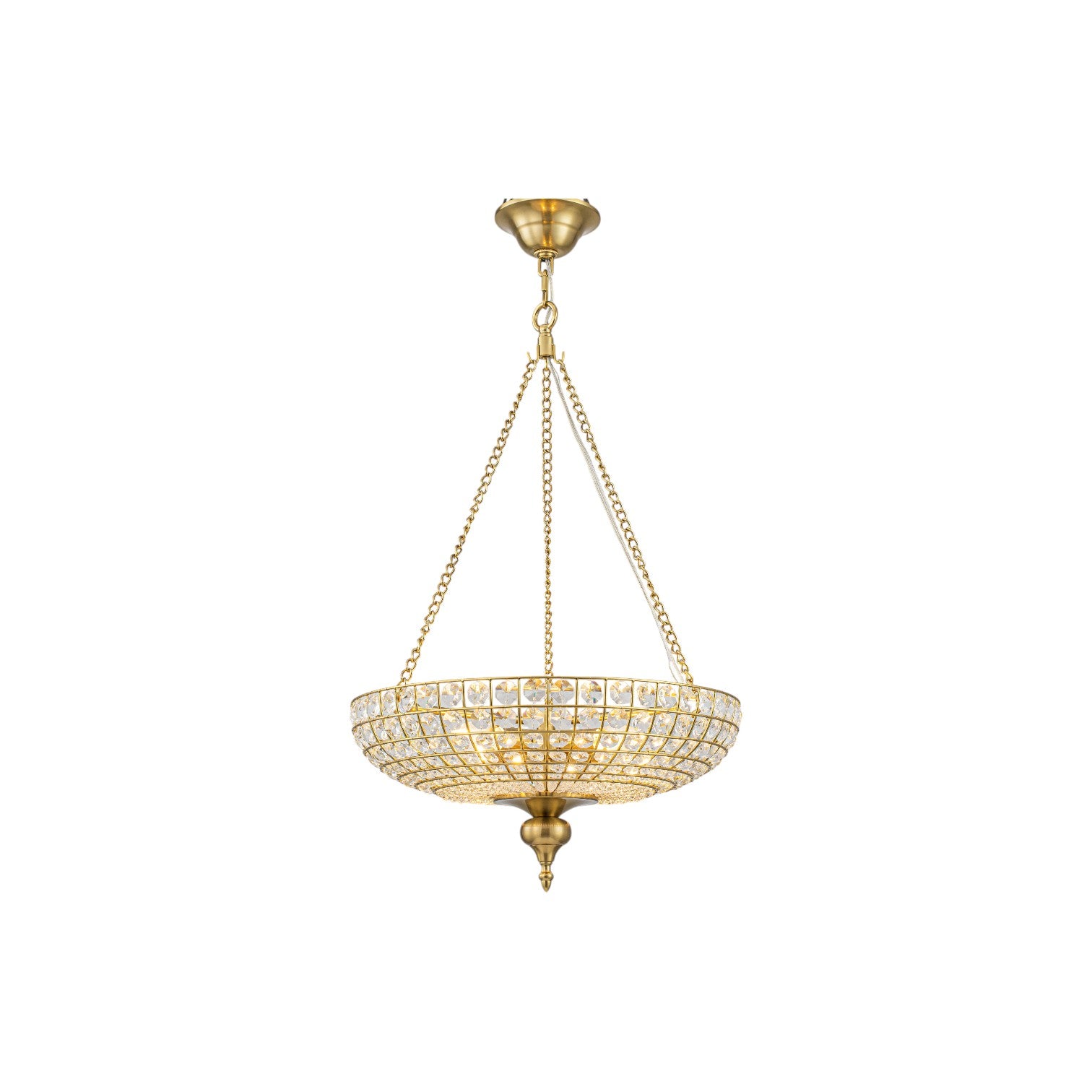 Glowlings 4-Light Traditional Antique Brass Faceted Chain Crystal Bead Bowl Chandelier