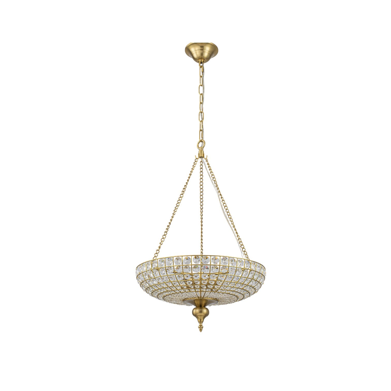 Glowlings 4-Light Traditional Antique Brass Faceted Chain Crystal Bead Bowl Chandelier