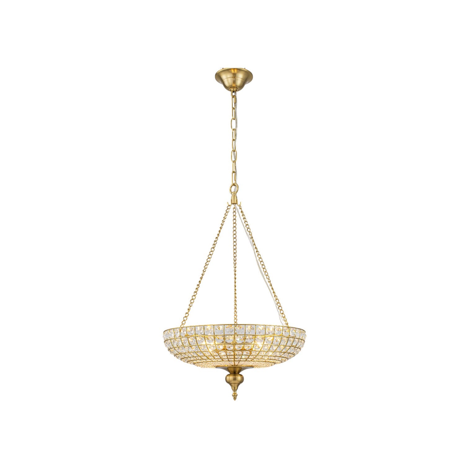 Glowlings 4-Light Traditional Antique Brass Faceted Chain Crystal Bead Bowl Chandelier