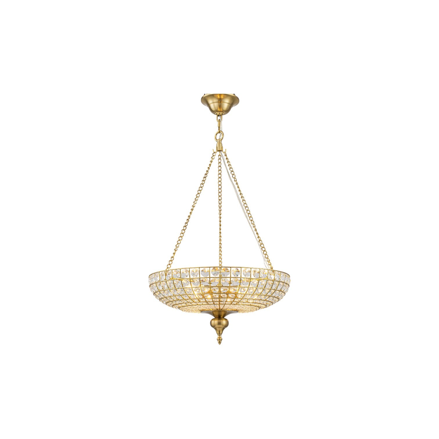 Glowlings 4-Light Traditional Antique Brass Faceted Chain Crystal Bead Bowl Chandelier