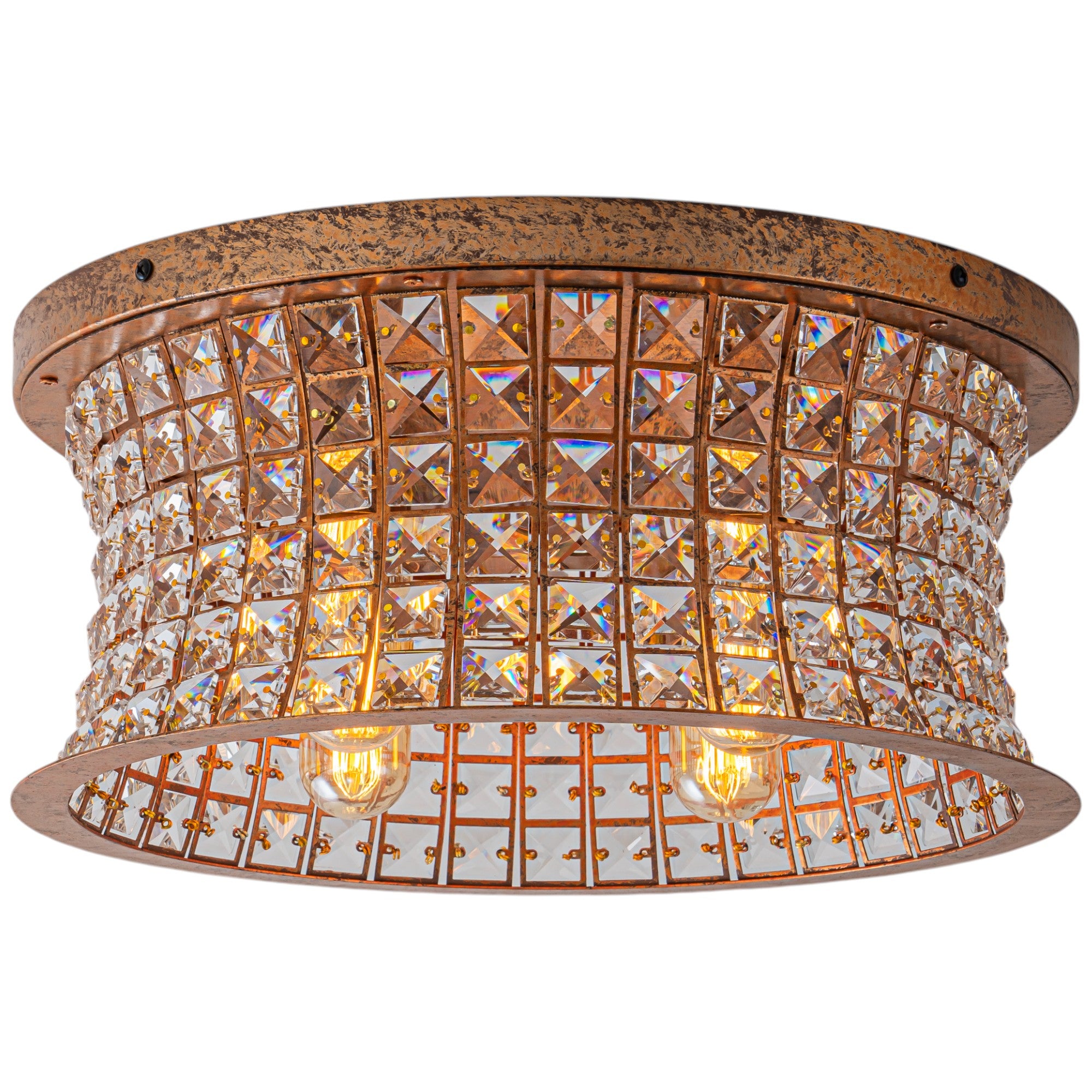 Glowlings 4-Light Vintage 16"Wide Antique Brass Curved Round Crystal Flush Mount Ceiling Light