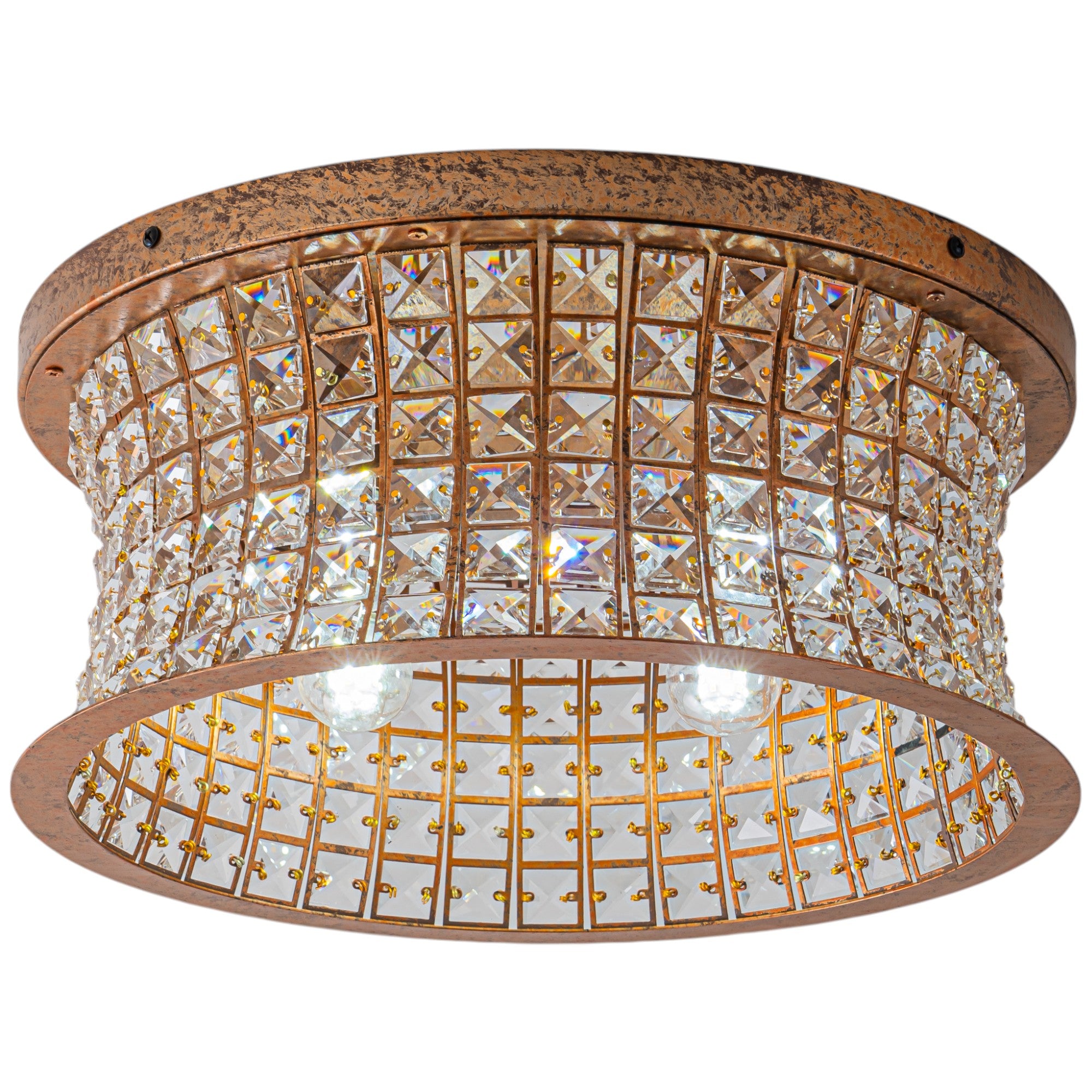 Glowlings 4-Light Vintage 16"Wide Antique Brass Curved Round Crystal Flush Mount Ceiling Light