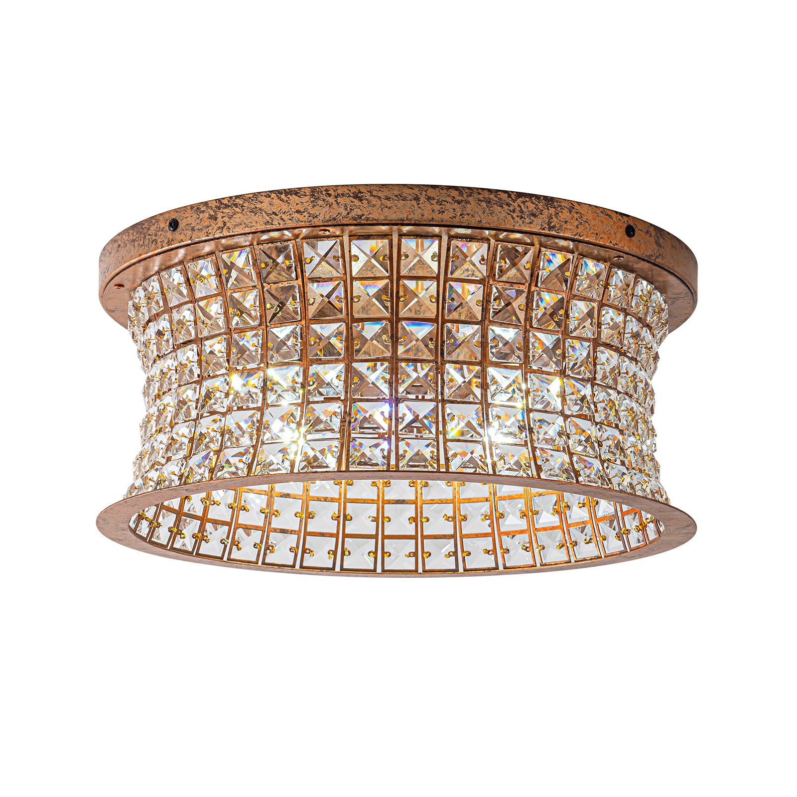 Glowlings 4-Light Vintage 16"Wide Antique Brass Curved Round Crystal Flush Mount Ceiling Light