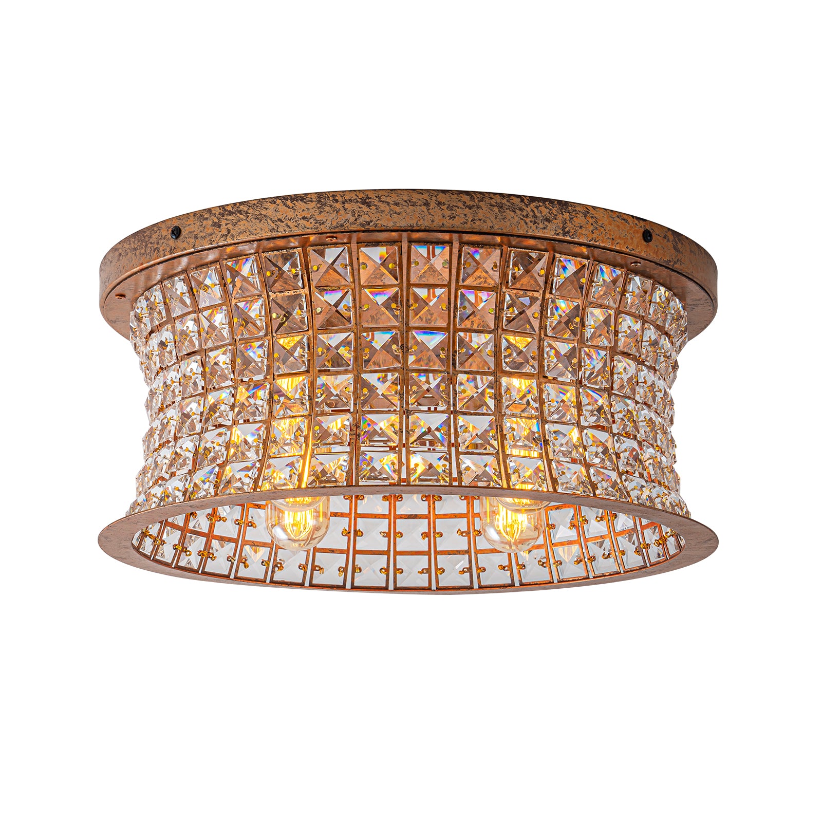 Glowlings 4-Light Vintage 16"Wide Antique Brass Curved Round Crystal Flush Mount Ceiling Light
