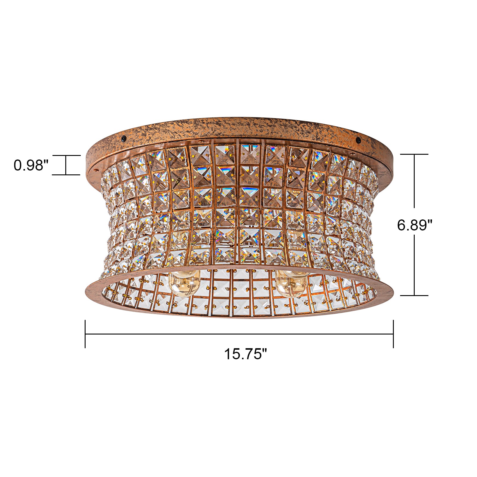 Glowlings 4-Light Vintage 16"Wide Antique Brass Curved Round Crystal Flush Mount Ceiling Light
