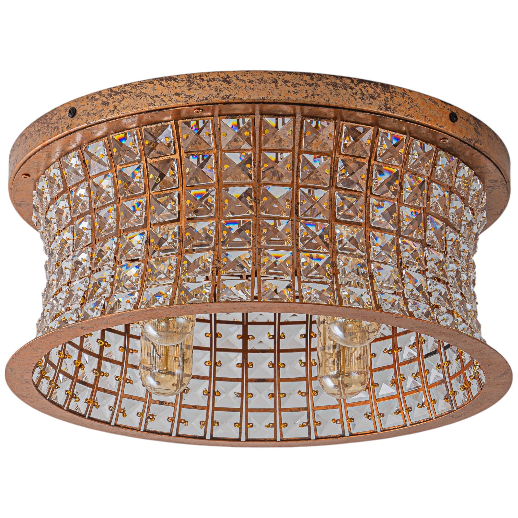 Glowlings 4-Light Vintage 16"Wide Antique Brass Curved Round Crystal Flush Mount Ceiling Light