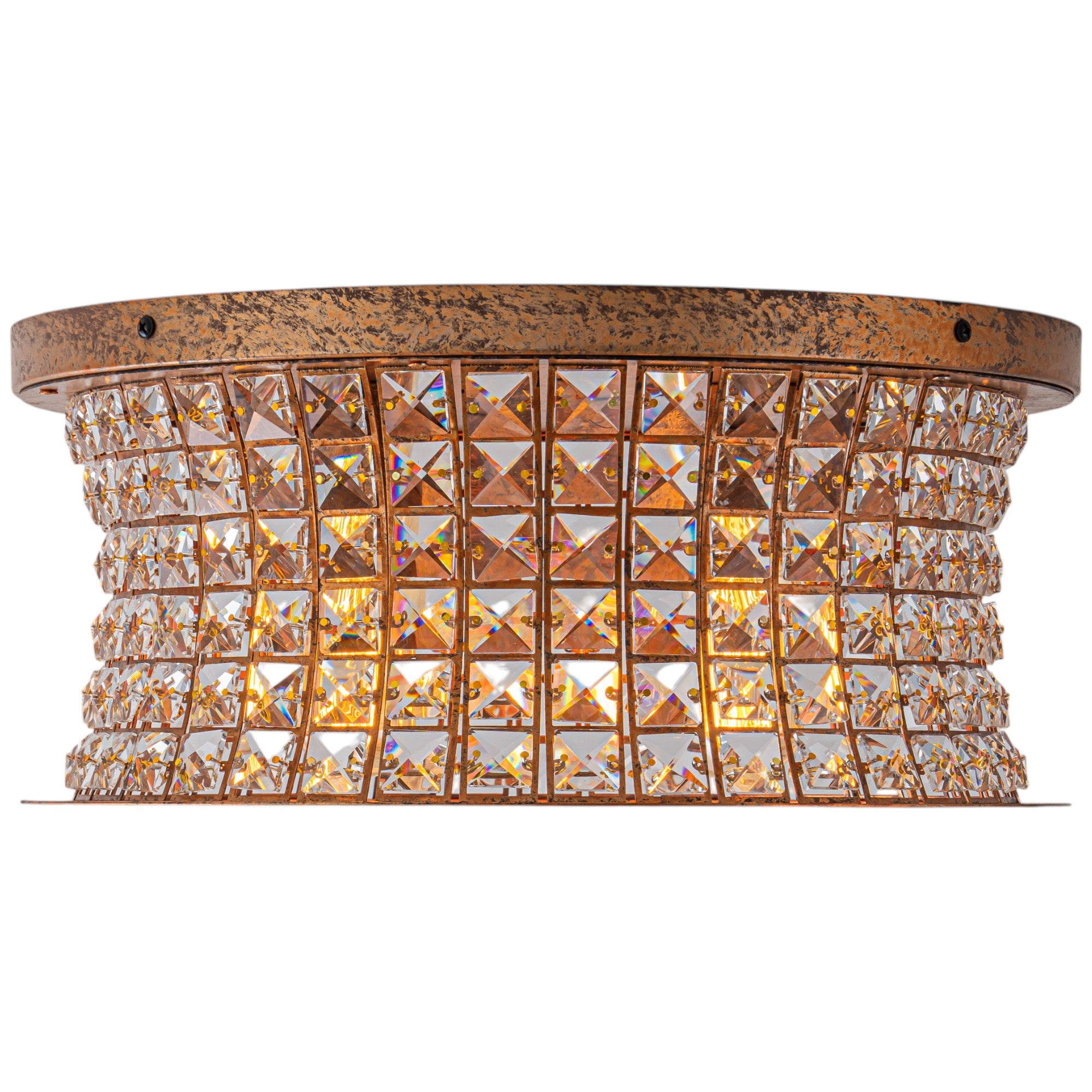 Glowlings 4-Light Vintage 16"Wide Antique Brass Curved Round Crystal Flush Mount Ceiling Light