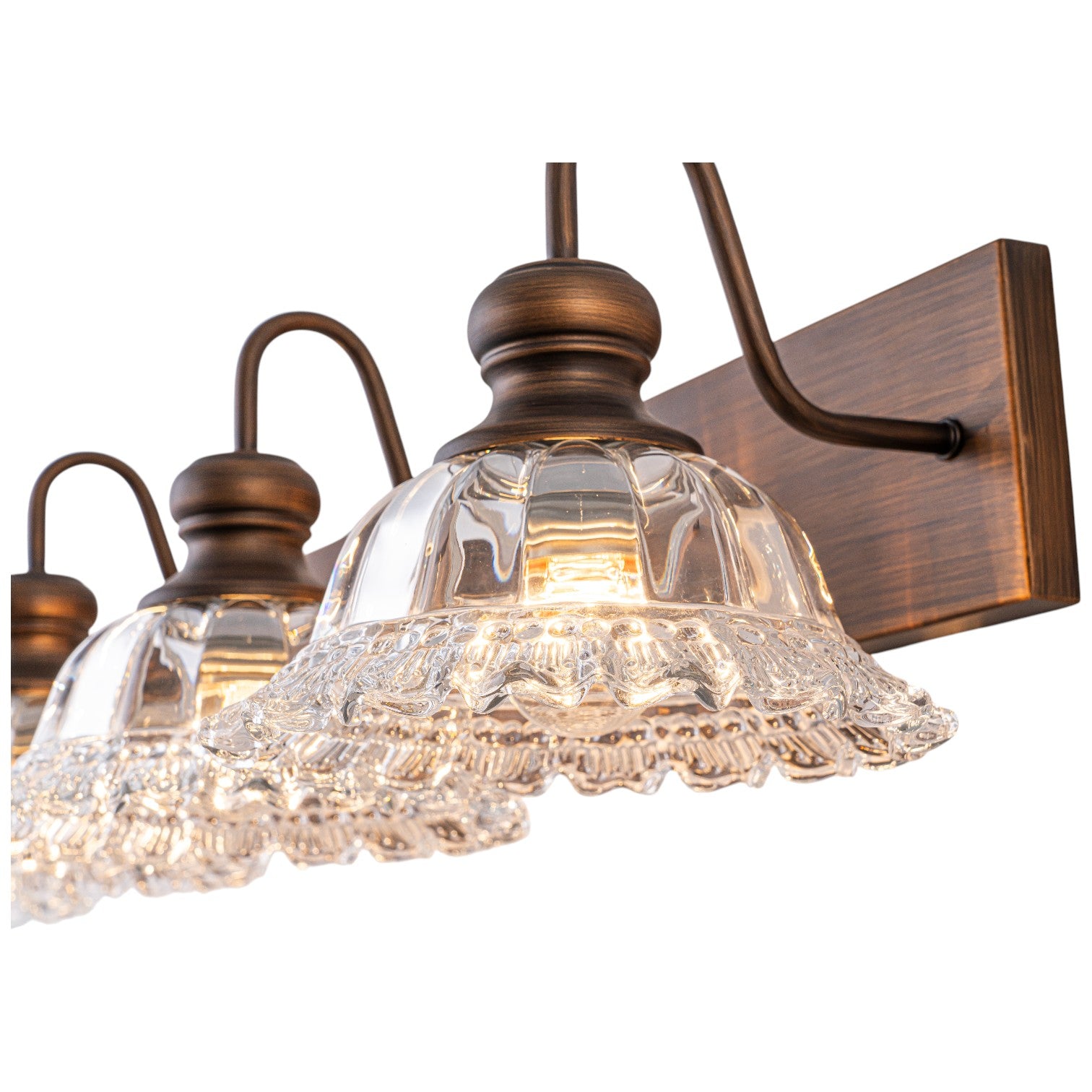 Glowlings 3/4-Light Vintage Antique Bronze Clear Glass Flower Shaped Bathroom Vanity Light