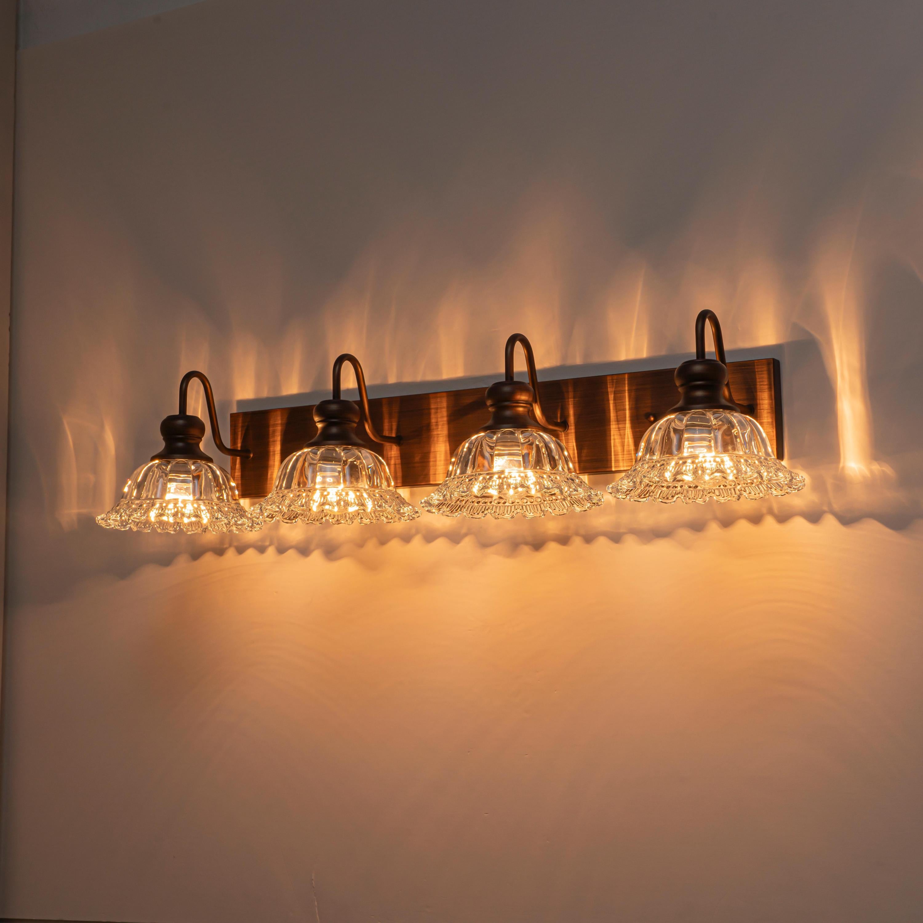 Glowlings 3/4-Light Vintage Antique Bronze Clear Glass Flower Shaped Bathroom Vanity Light