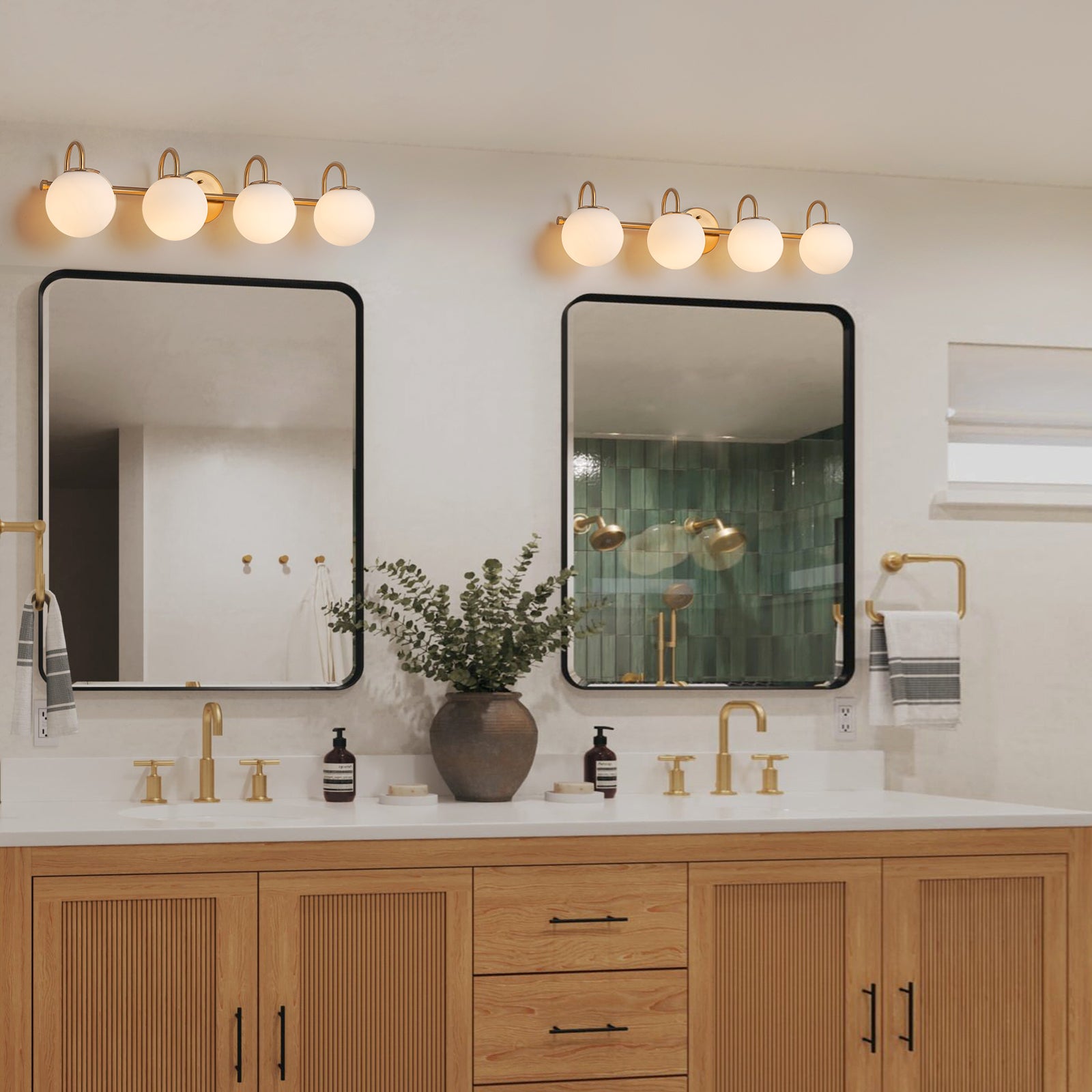 Glowlings 3/4-Light Vintage Antique Copper Opal Glass Bathroom Vanity Light Over Mirror