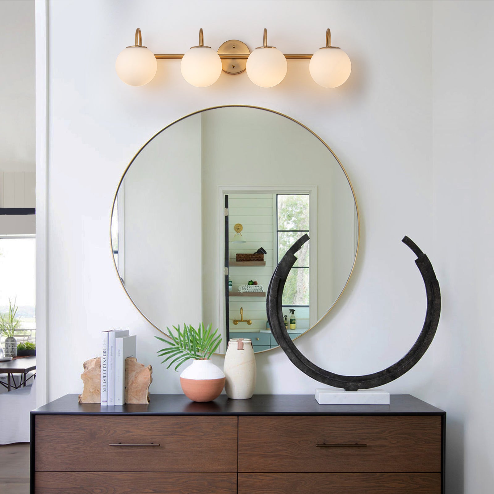 Glowlings 3/4-Light Vintage Antique Copper Opal Glass Bathroom Vanity Light Over Mirror