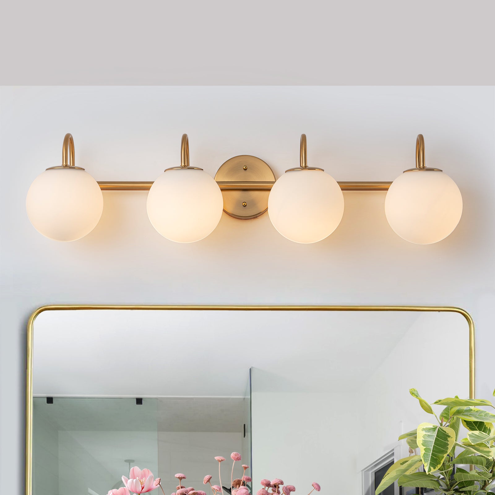 Glowlings 3/4-Light Vintage Antique Copper Opal Glass Bathroom Vanity Light Over Mirror