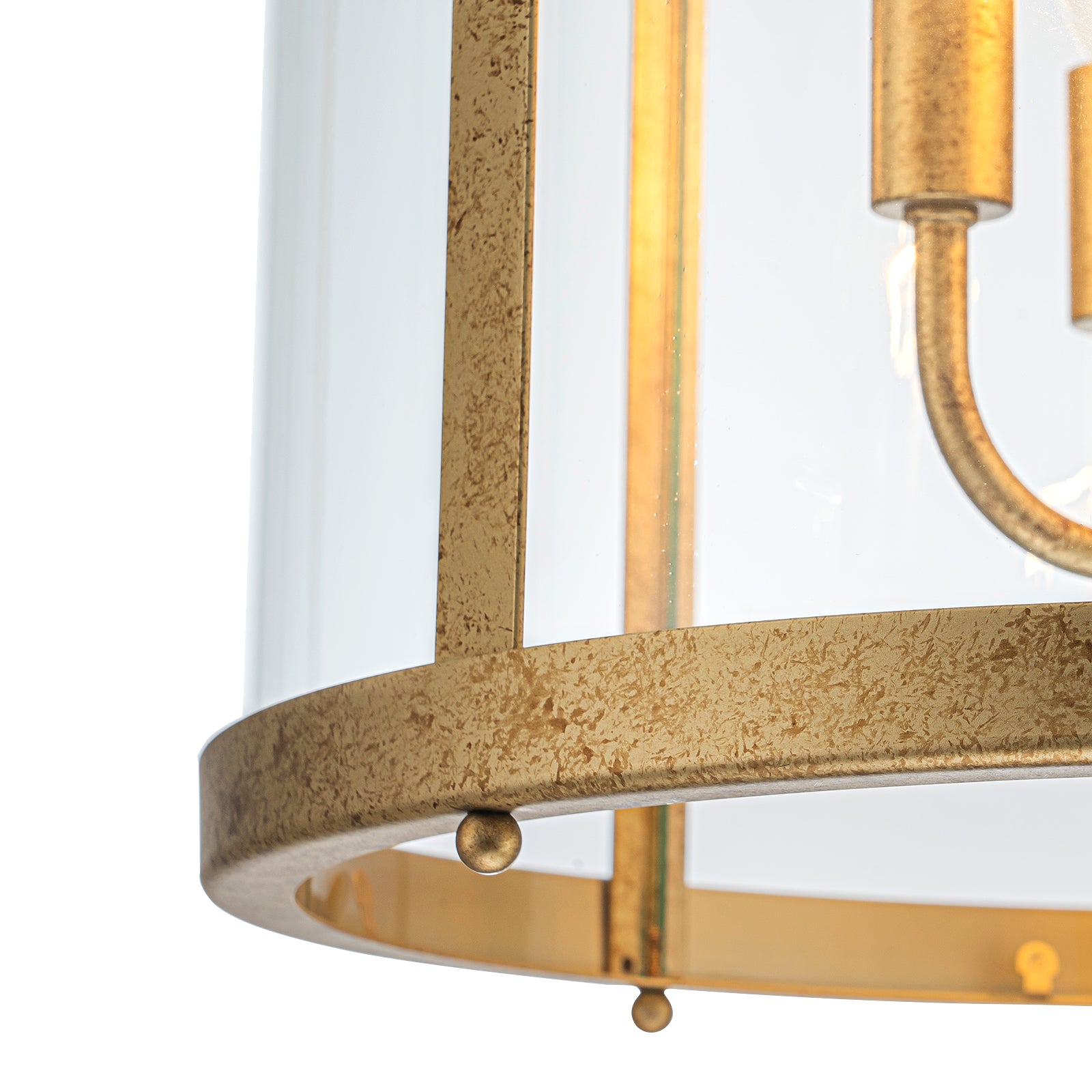 Glowlings 4-Light Vintage 16"Wide Antique Gold/Black Clear Glass Cylinder Lantern Chandelier