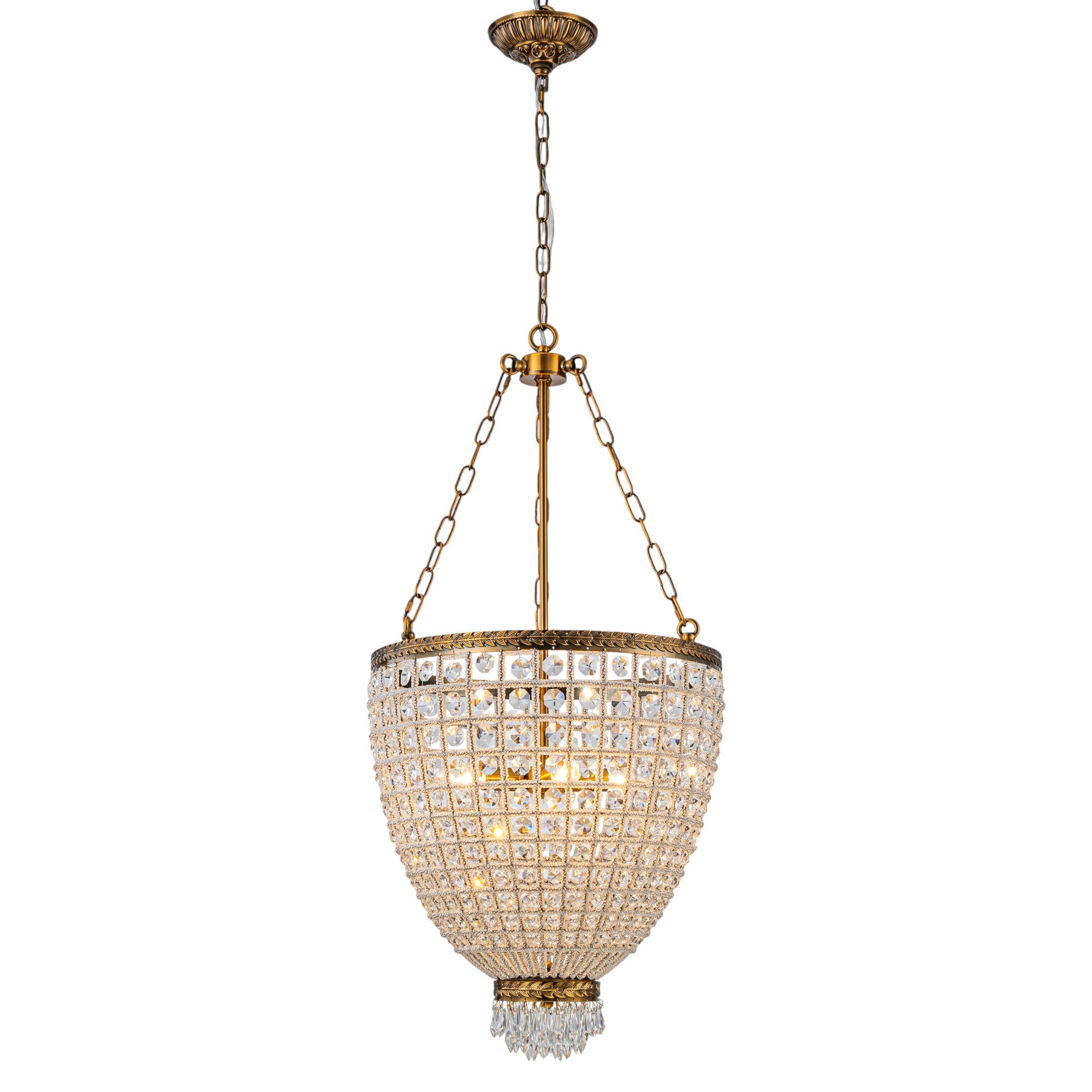 Glowlings 4-Light Vintage 18"Wide Antiqued Gold Beaded Handmade Crystal Chandelier