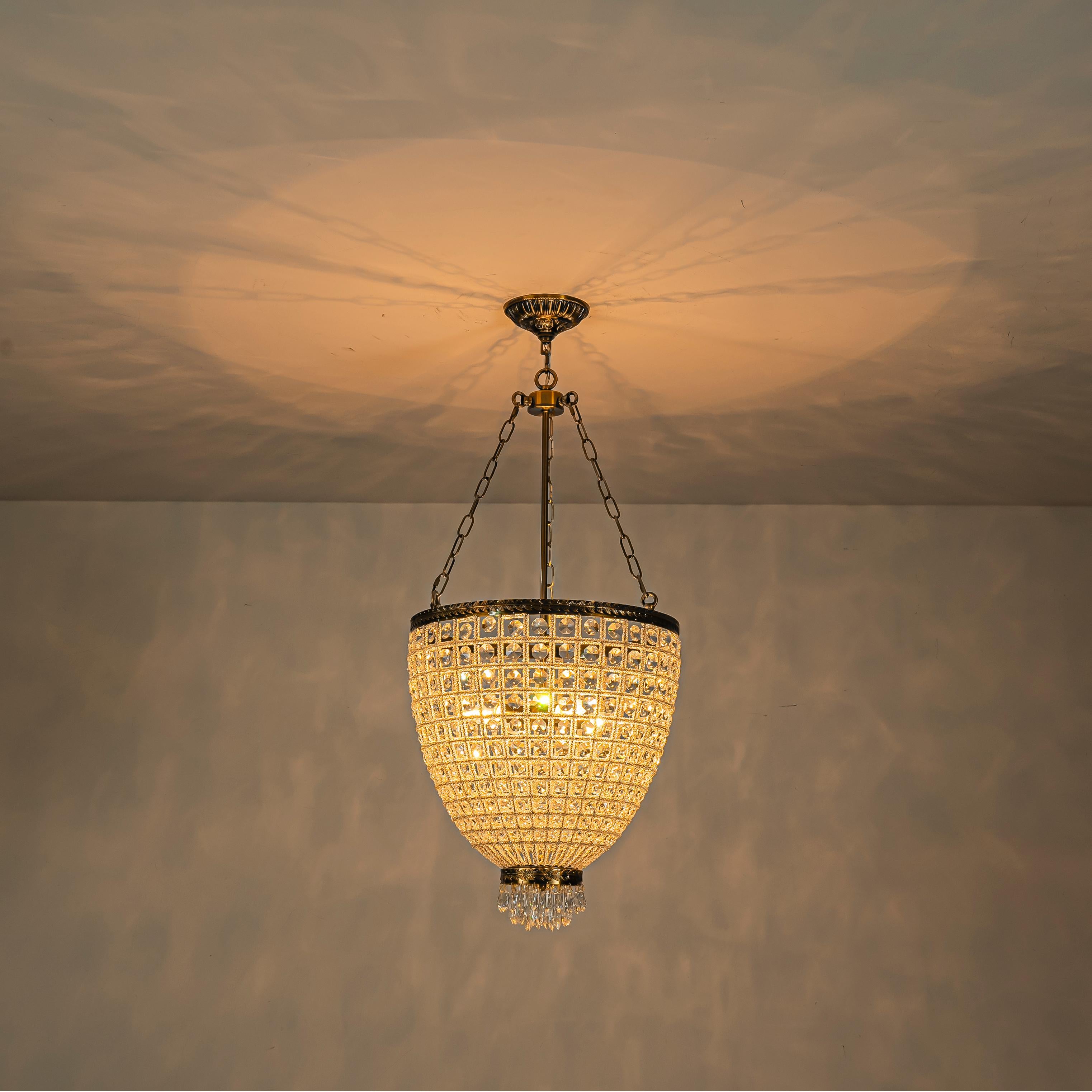 Glowlings 4-Light Vintage 18"Wide Antiqued Gold Beaded Handmade Crystal Chandelier