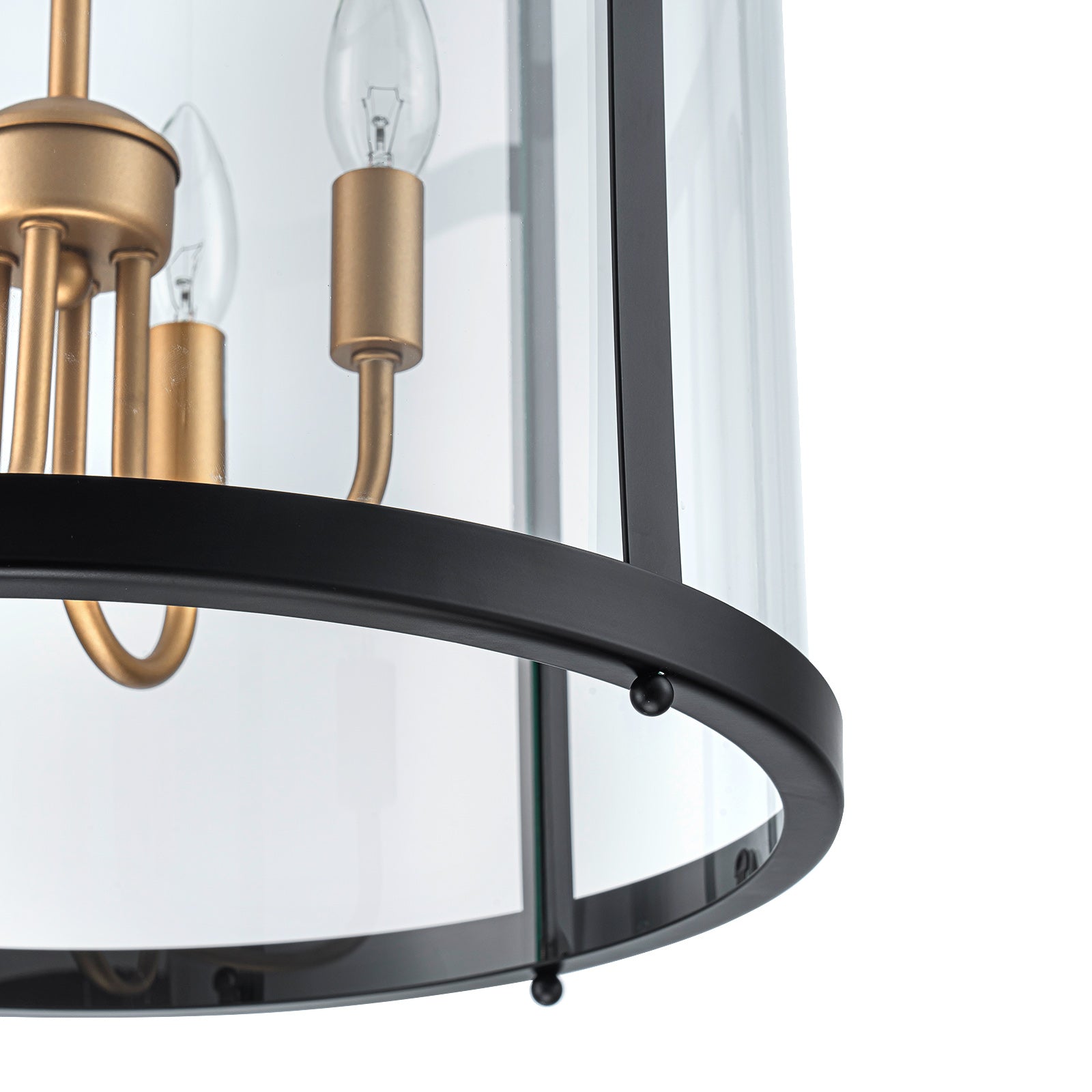 Glowlings 4-Light Vintage 16"Wide Antique Gold/Black Clear Glass Cylinder Lantern Chandelier