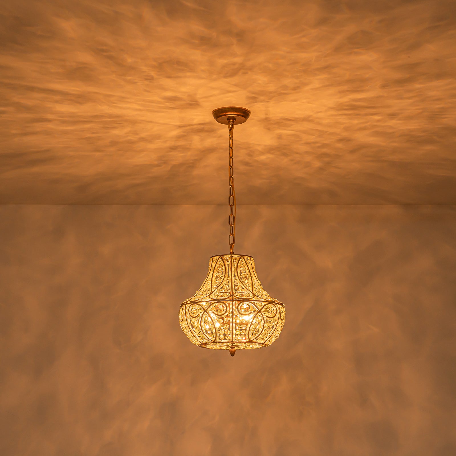 Glowlings 4-Light Vintage 13"Wide Curved Hourglass Antiqued Gold Beaded Crystal Chandelier