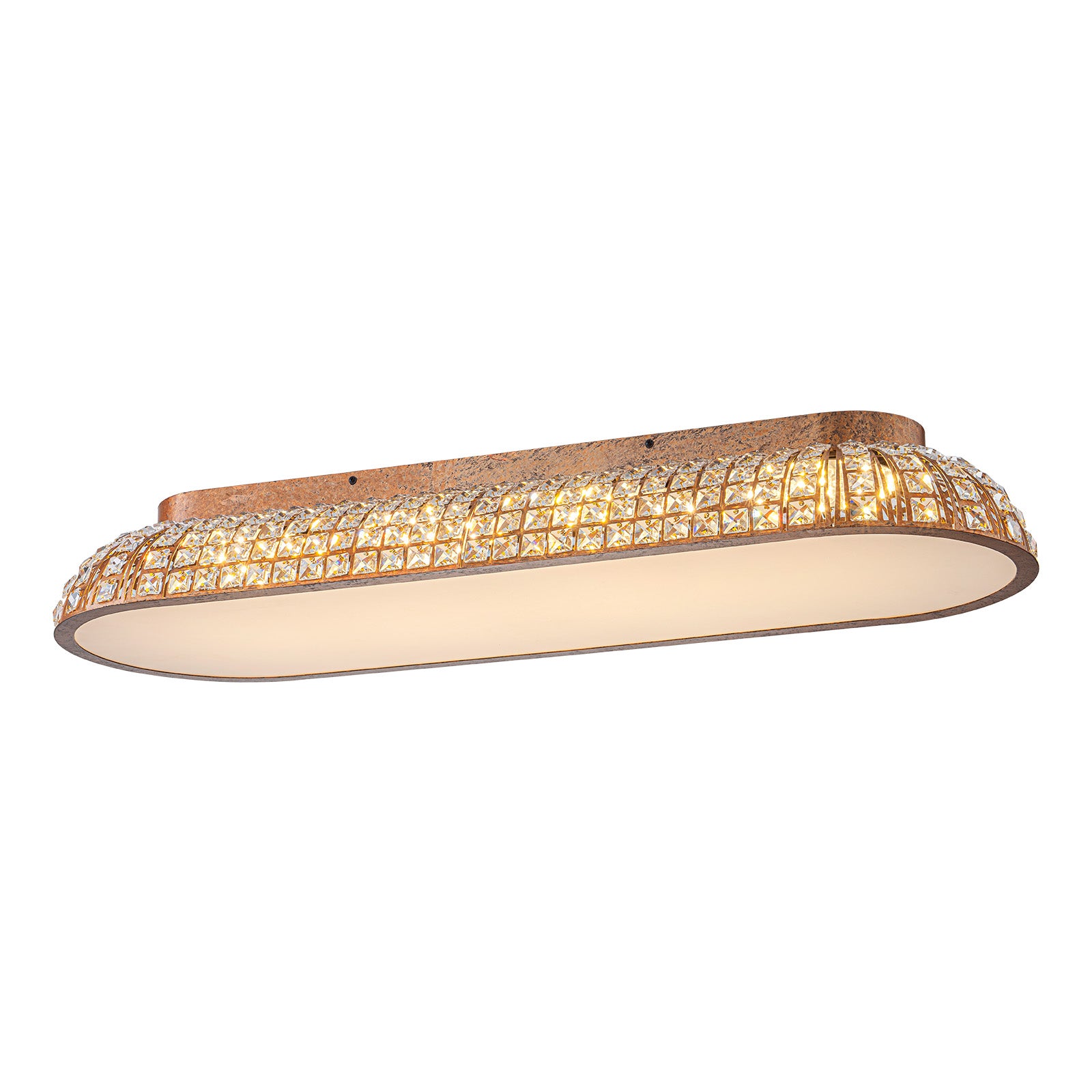 Glowlings 4-Light Vintage 39"Wide Large Antique Brass Linear Dome Crystal LED Flush Mount