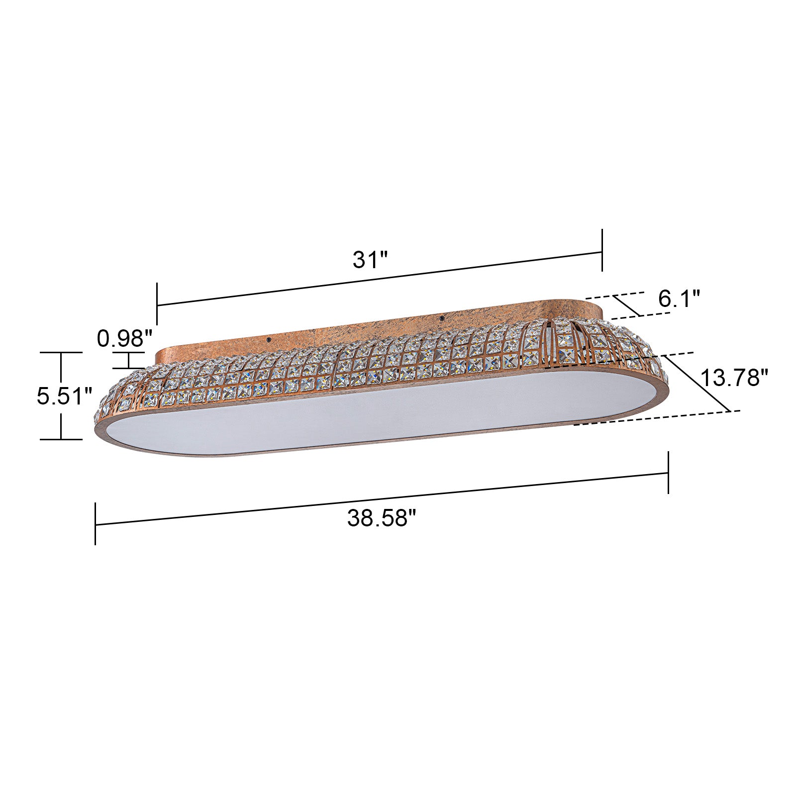 Glowlings 4-Light Vintage 39"Wide Large Antique Brass Linear Dome Crystal LED Flush Mount