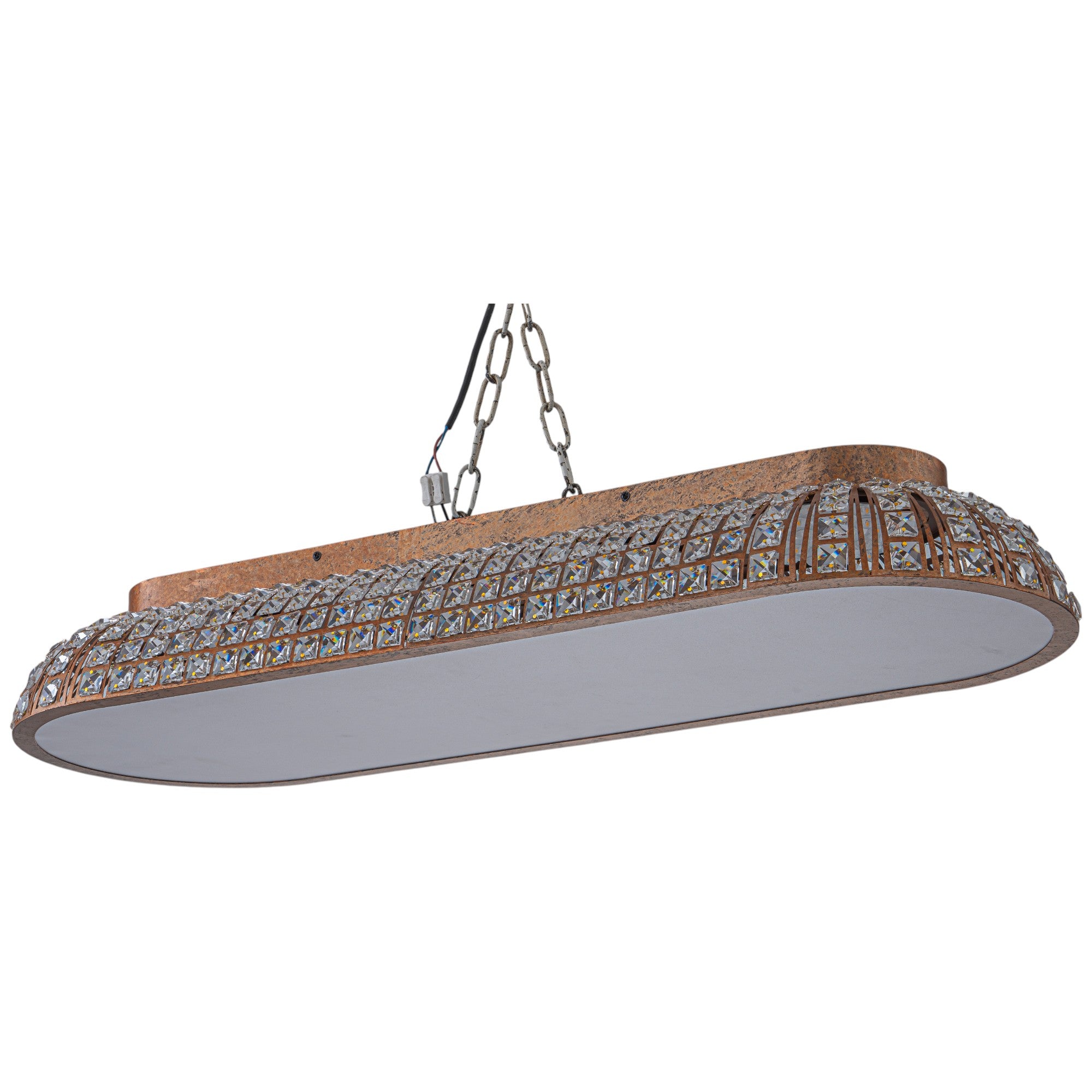 Glowlings 4-Light Vintage 39"Wide Large Antique Brass Linear Dome Crystal LED Flush Mount