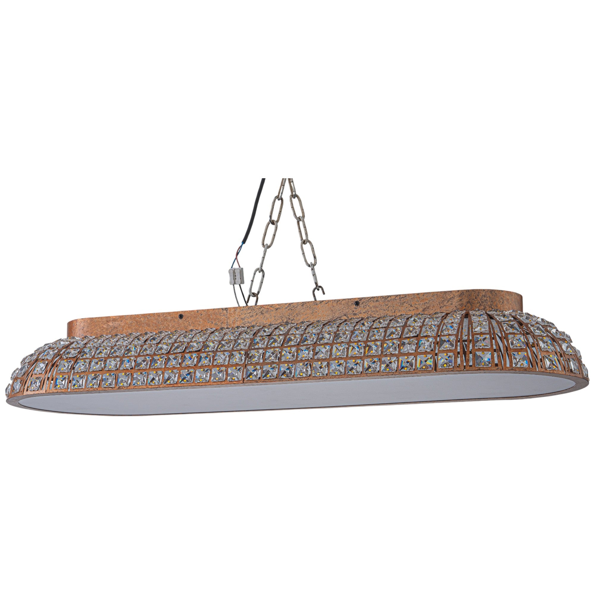 Glowlings 4-Light Vintage 39"Wide Large Antique Brass Linear Dome Crystal LED Flush Mount