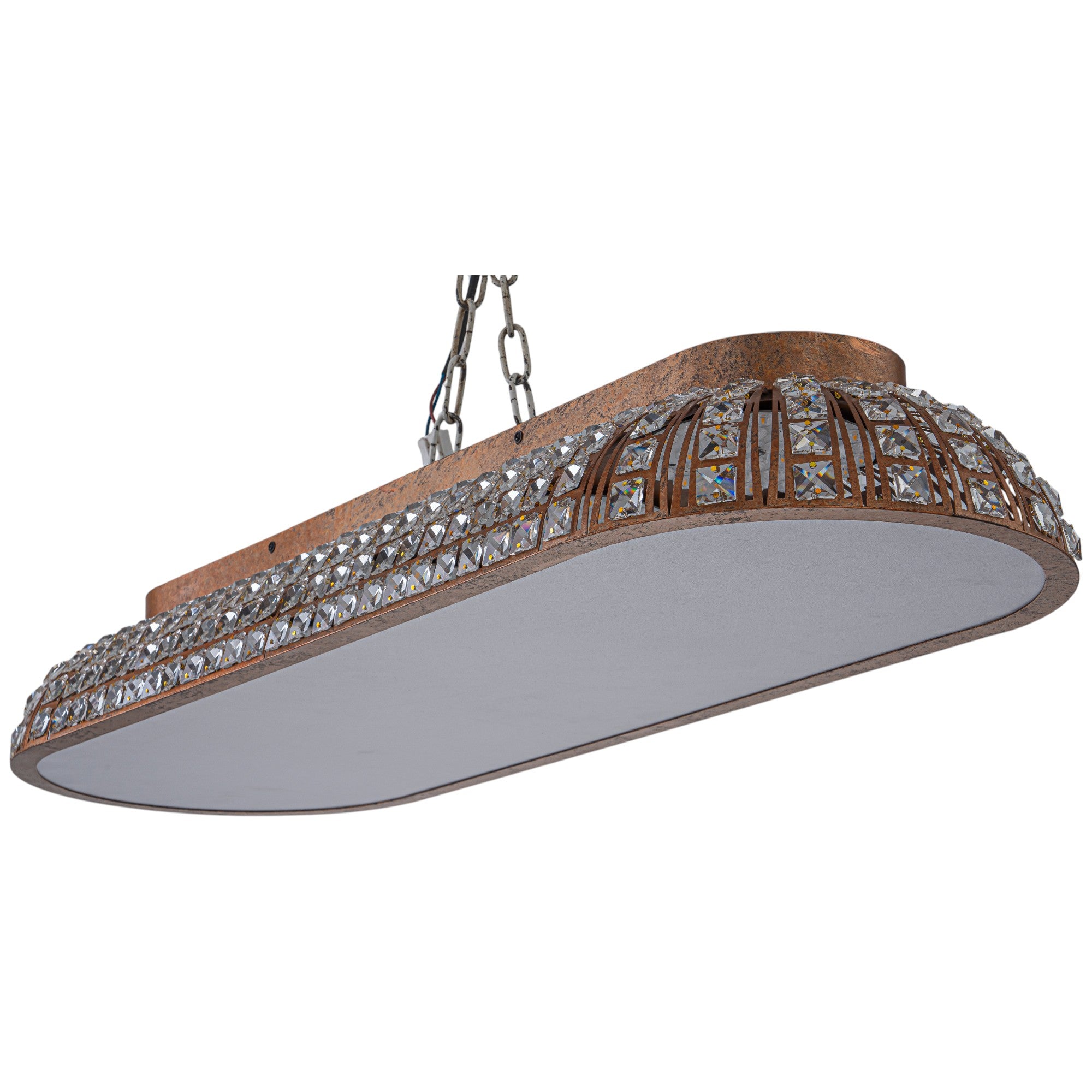 Glowlings 4-Light Vintage 39"Wide Large Antique Brass Linear Dome Crystal LED Flush Mount