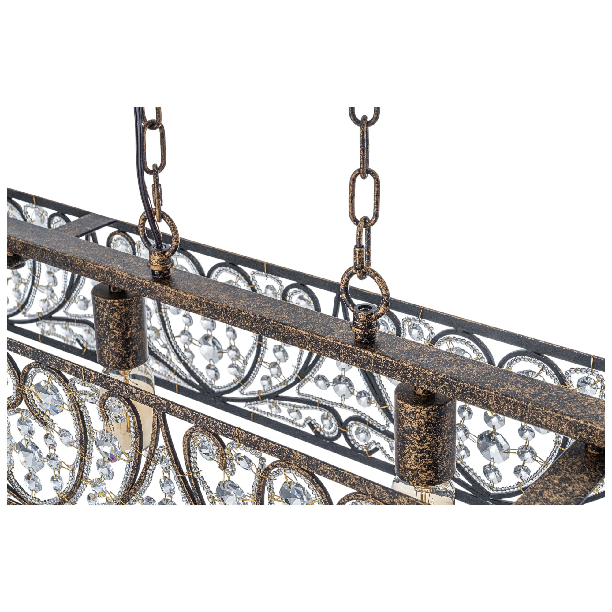 Glowlings 4-Light Vintage 43"Wide Large Antique Bronze Beads Linear Crystal Chandelier