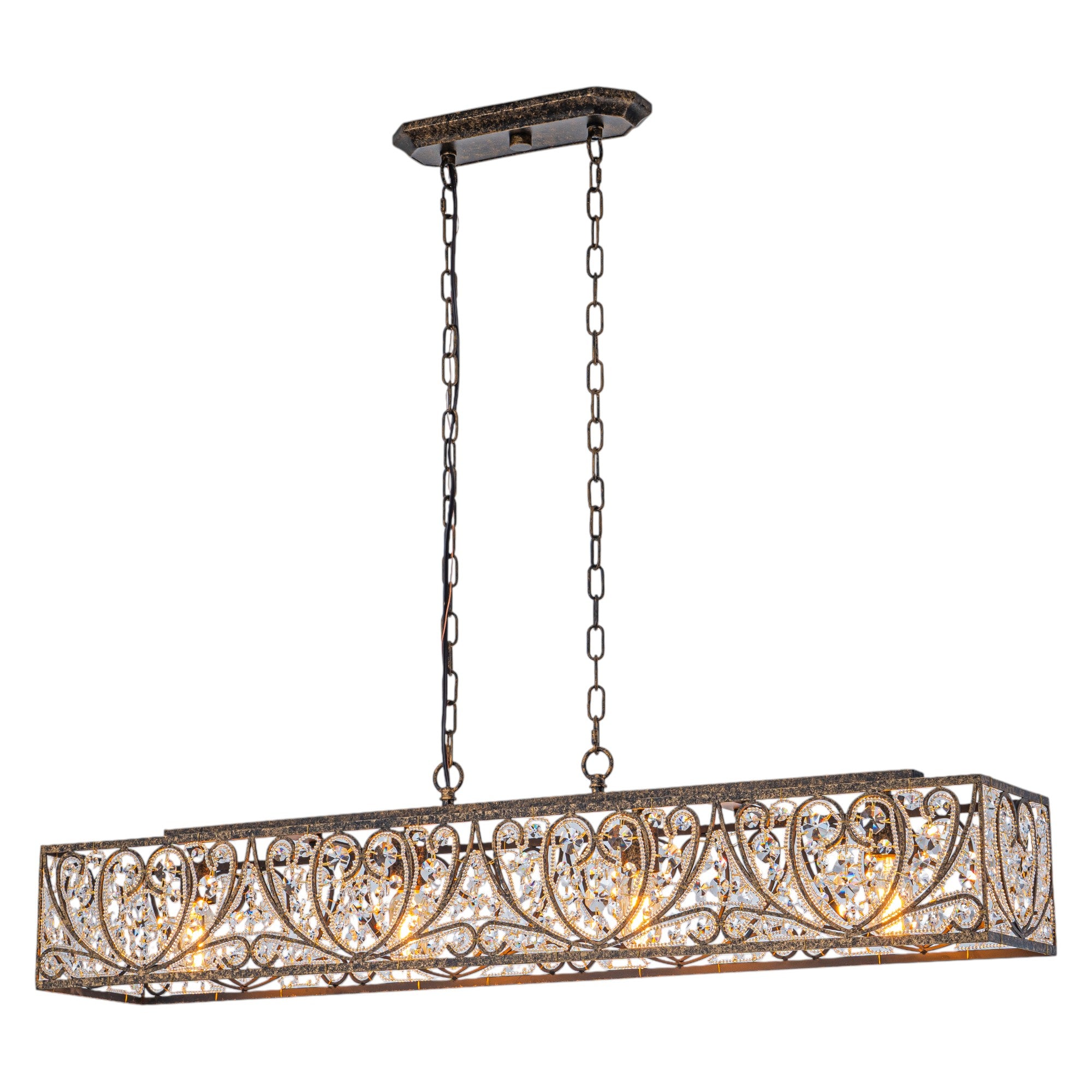 Glowlings 4-Light Vintage 43"Wide Large Antique Bronze Beads Linear Crystal Chandelier
