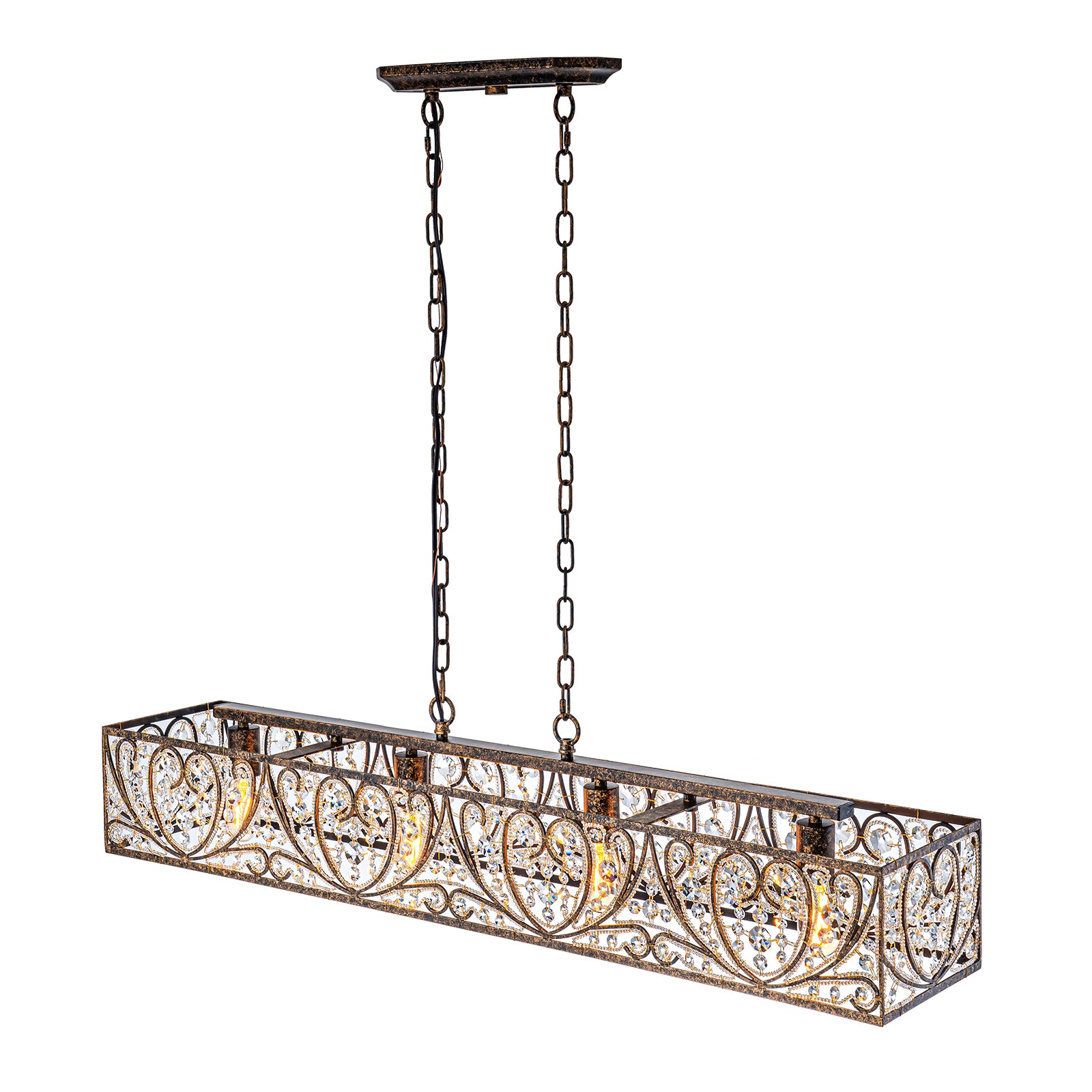 Glowlings 4-Light Vintage 43"Wide Large Antique Bronze Beads Linear Crystal Chandelier