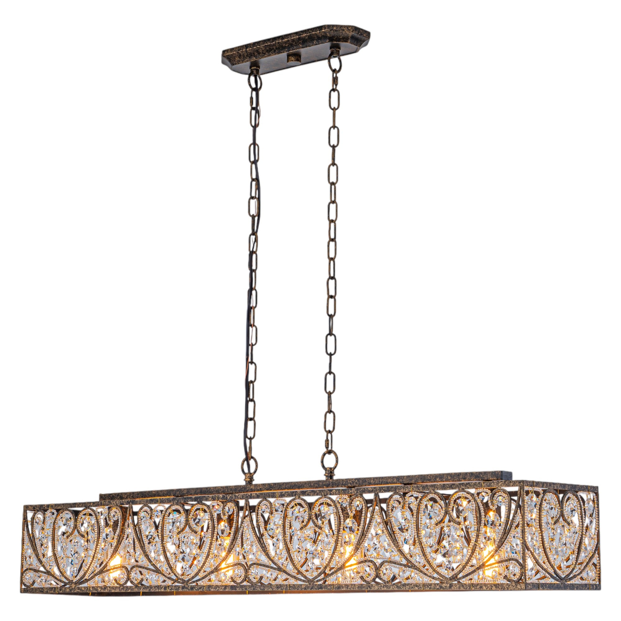 Glowlings 4-Light Vintage 43"Wide Large Antique Bronze Beads Linear Crystal Chandelier