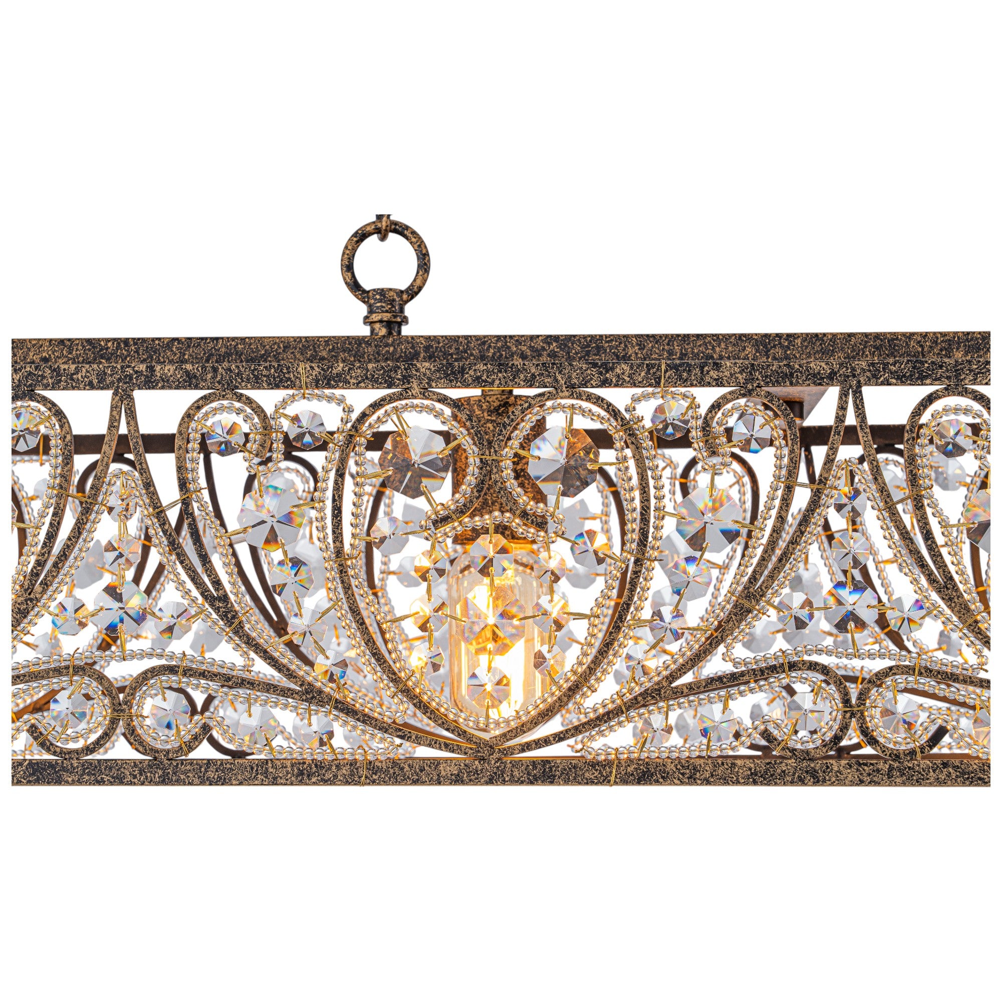 Glowlings 4-Light Vintage 43"Wide Large Antique Bronze Beads Linear Crystal Chandelier