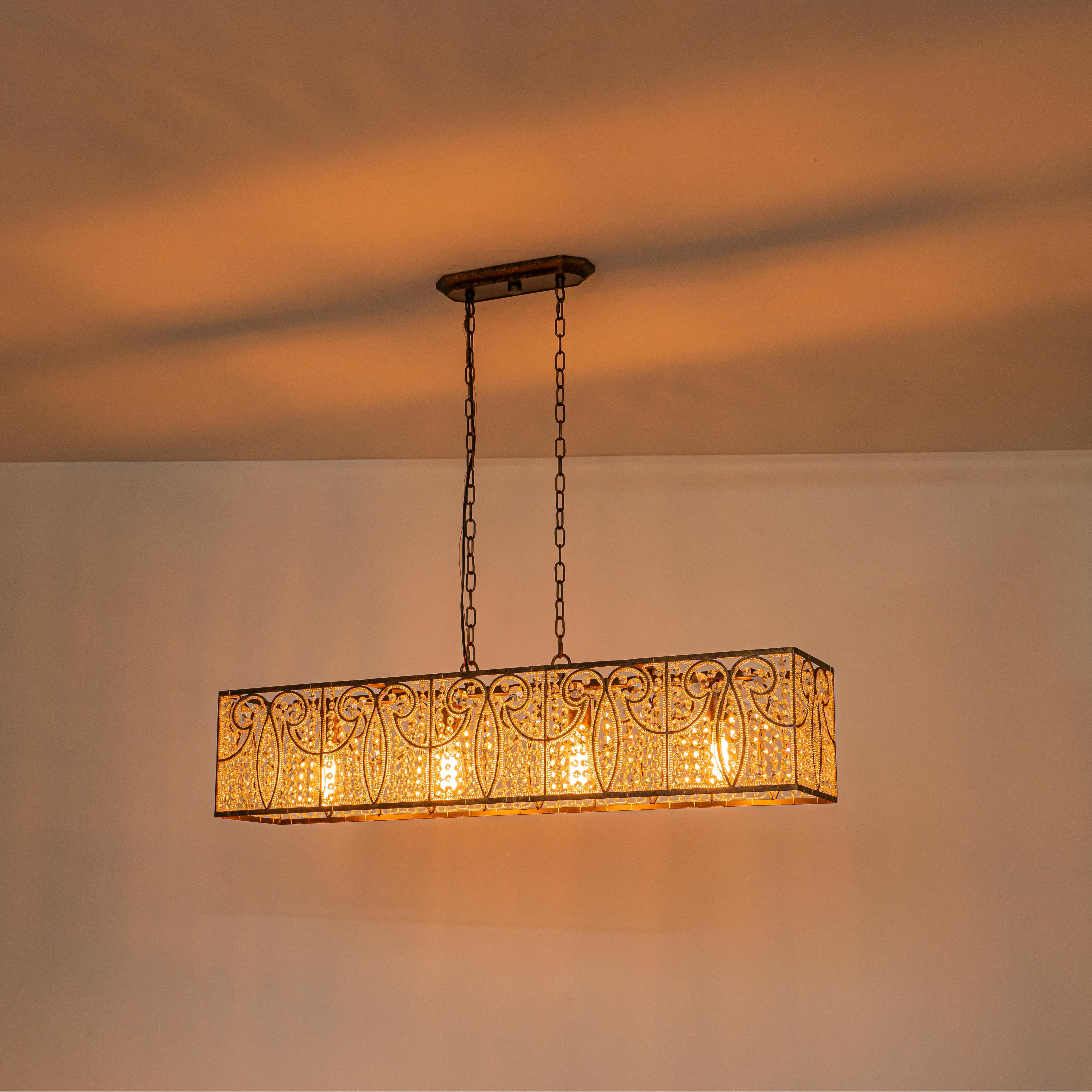 Glowlings 4-Light Vintage 43"Wide Large Antique Bronze Beads Linear Crystal Chandelier