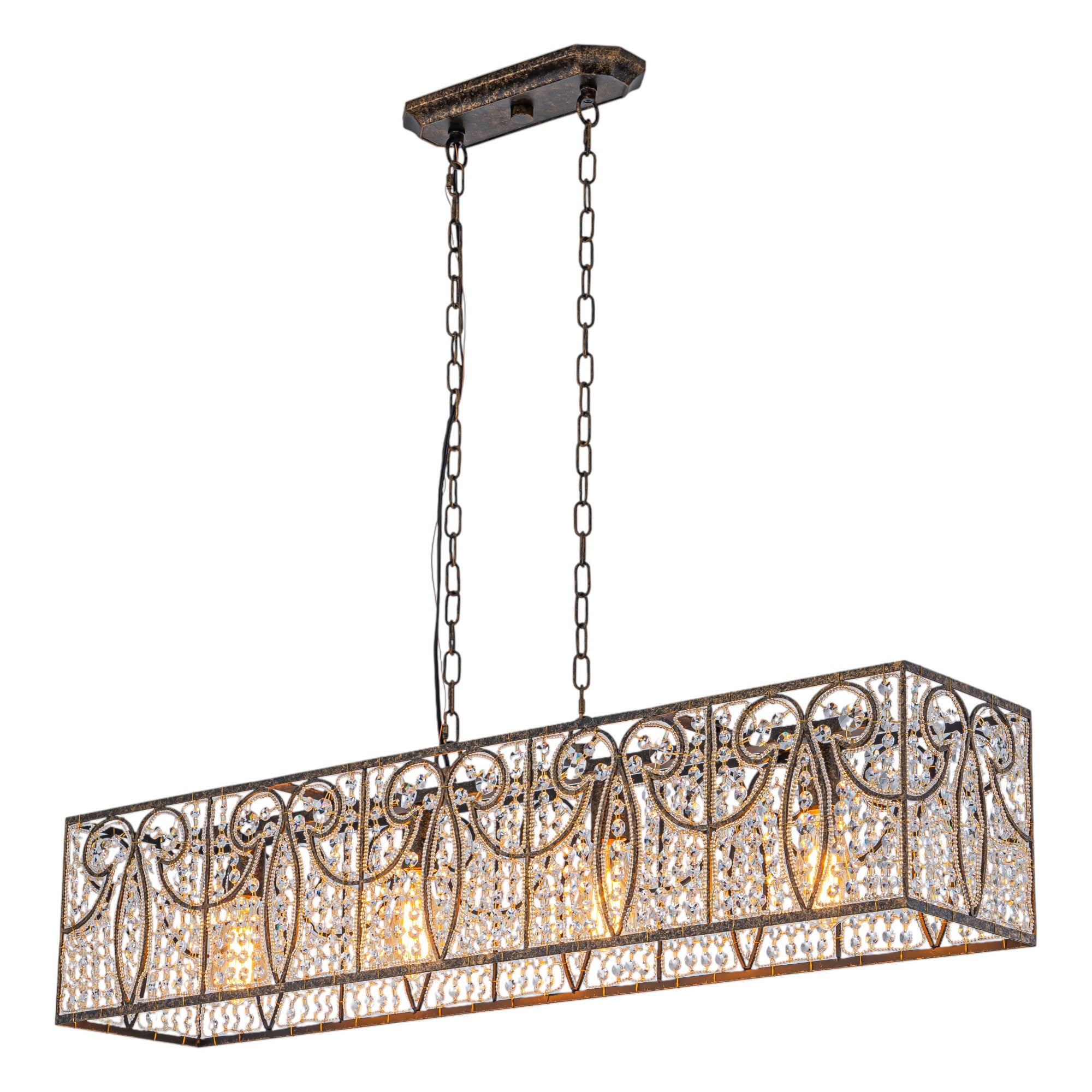Glowlings 4-Light Vintage 43"Wide Large Antique Bronze Beads Linear Crystal Chandelier