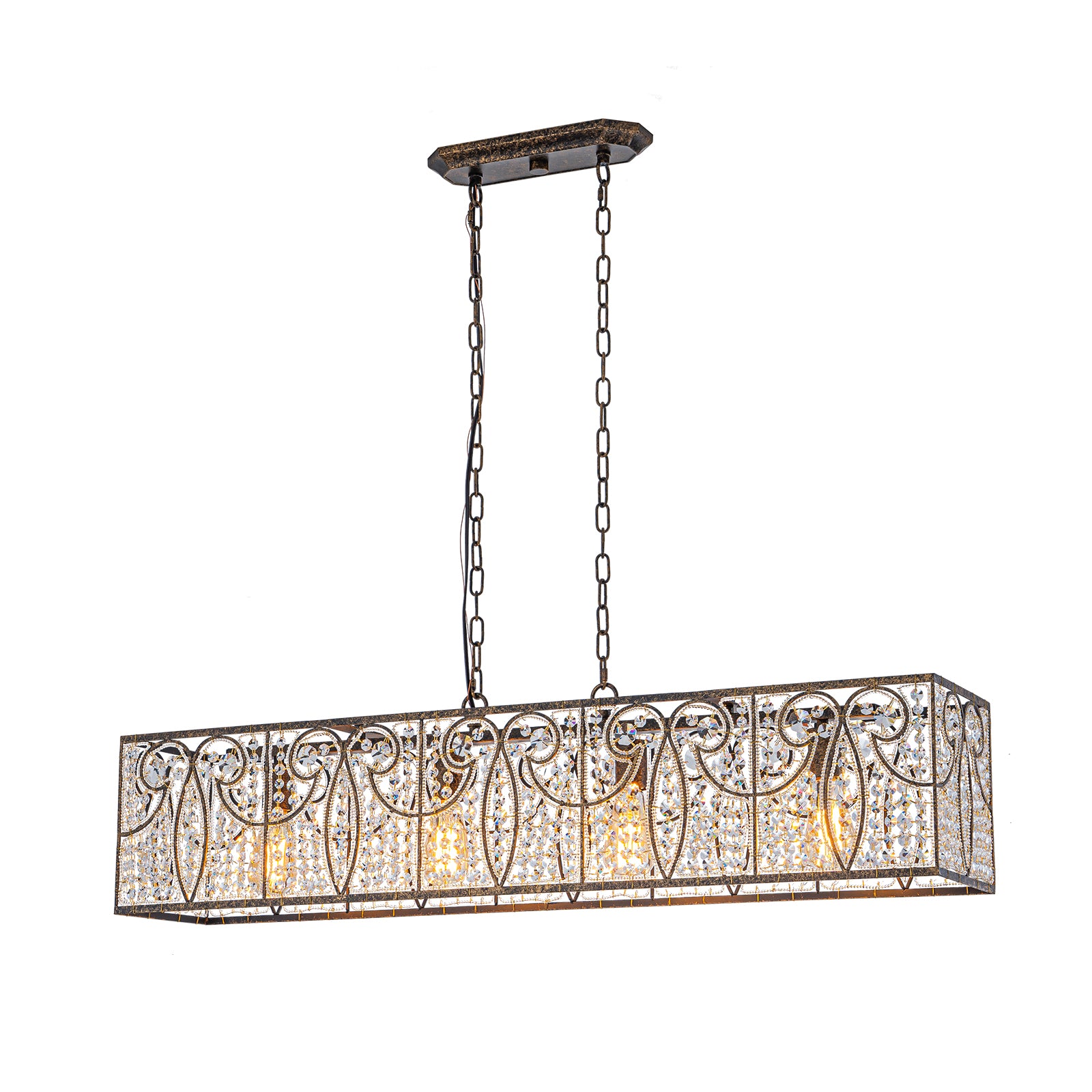 Glowlings 4-Light Vintage 43"Wide Large Antique Bronze Beads Linear Crystal Chandelier