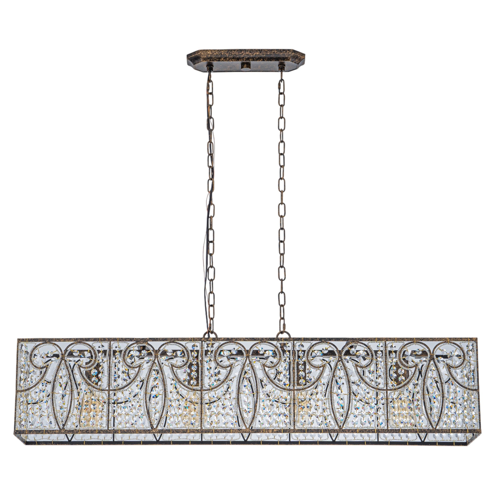 Glowlings 4-Light Vintage 43"Wide Large Antique Bronze Beads Linear Crystal Chandelier