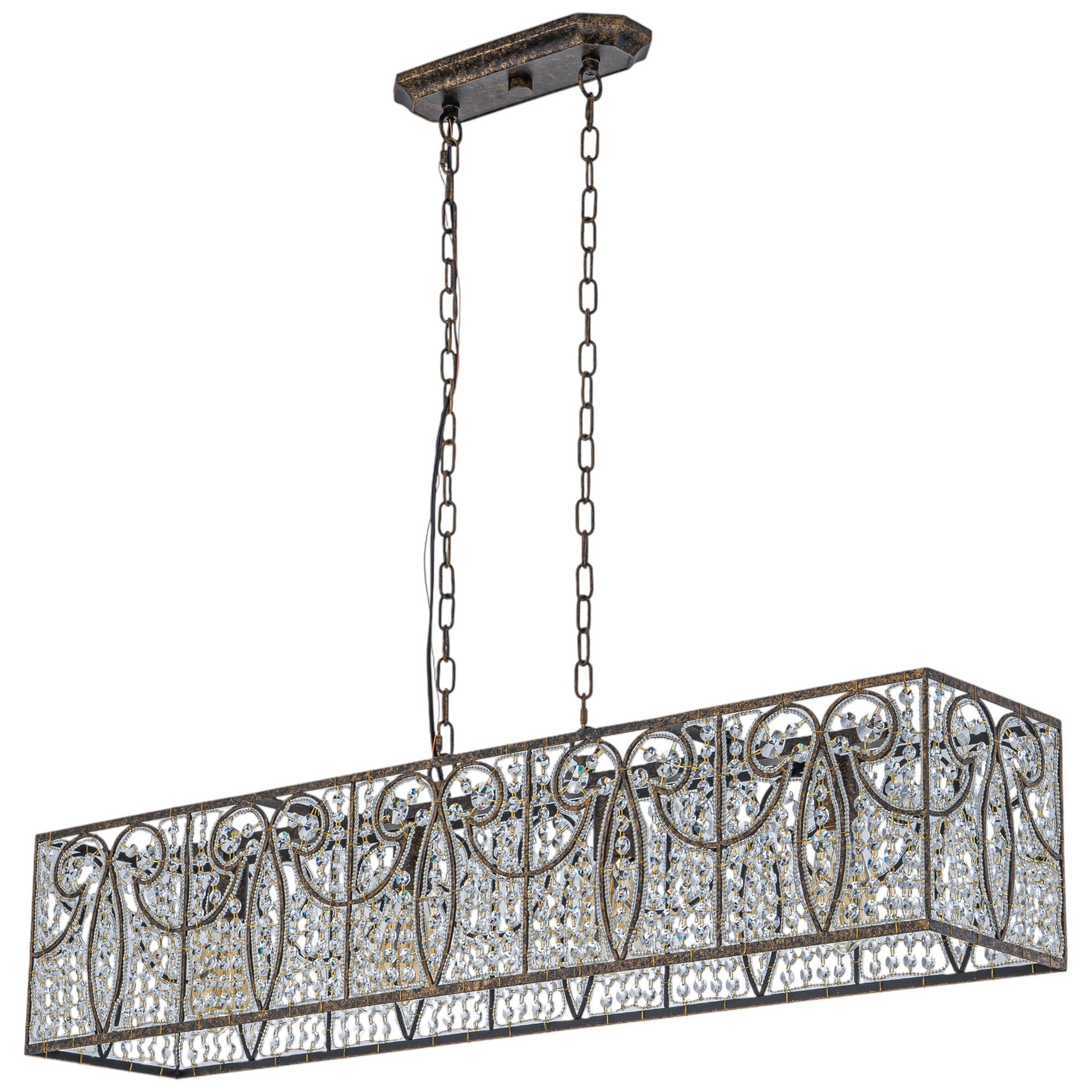 Glowlings 4-Light Vintage 43"Wide Large Antique Bronze Beads Linear Crystal Chandelier