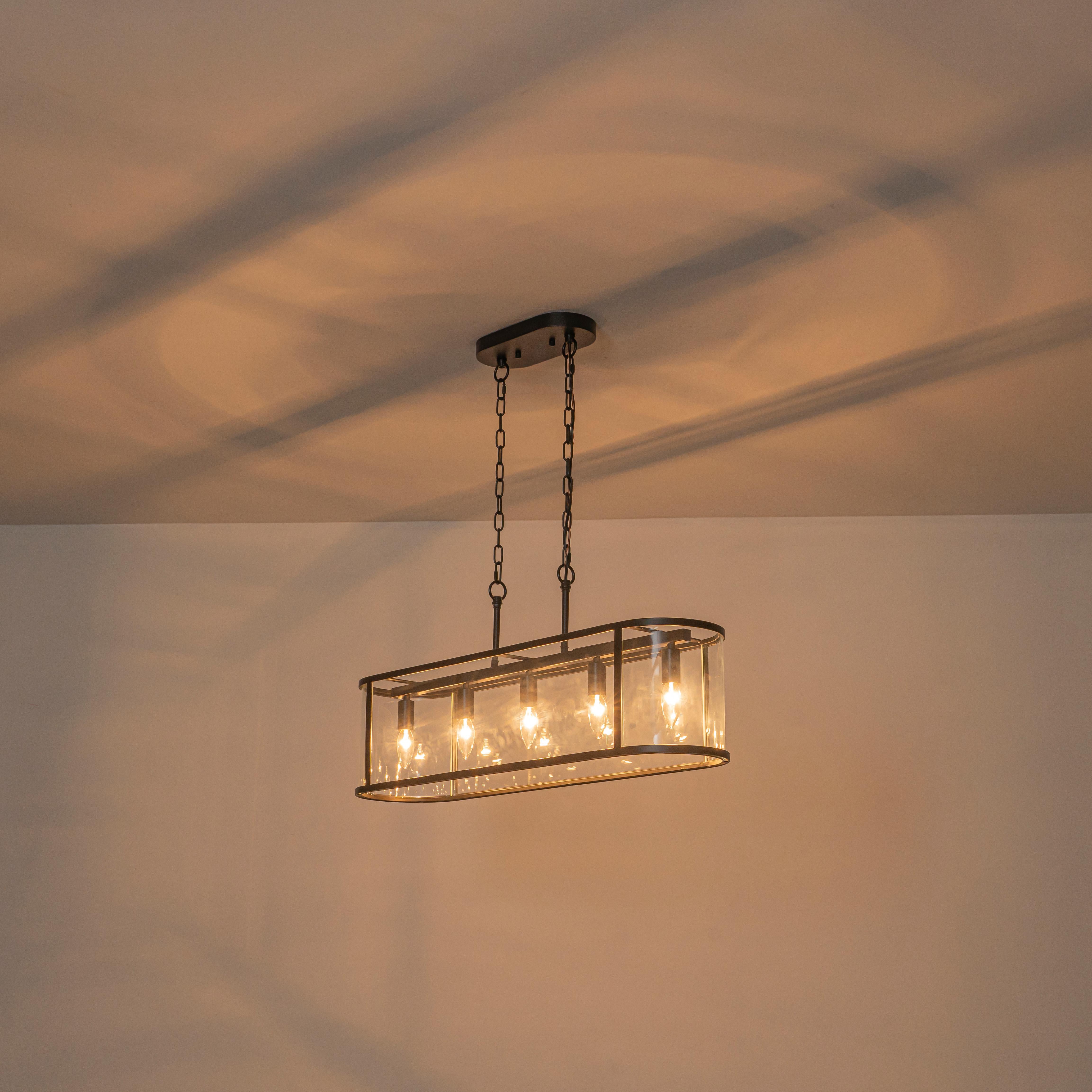 Glowlings 5-Lght Modern 33"Wide Large Black Oval Linear Clear Glass Chandelier